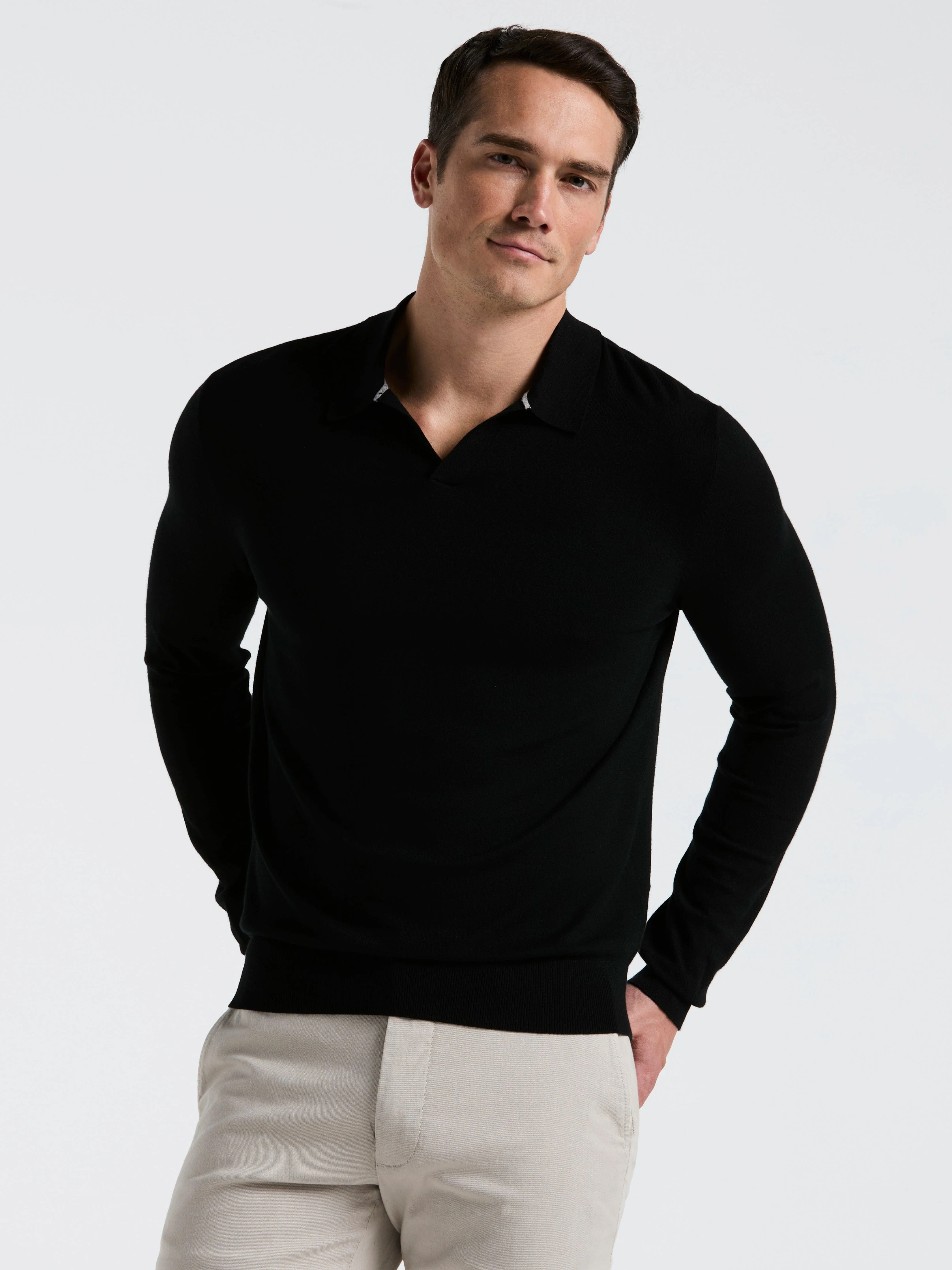 Tech Knit Open Collar Sweater Polo Long Sleeve - Image 9