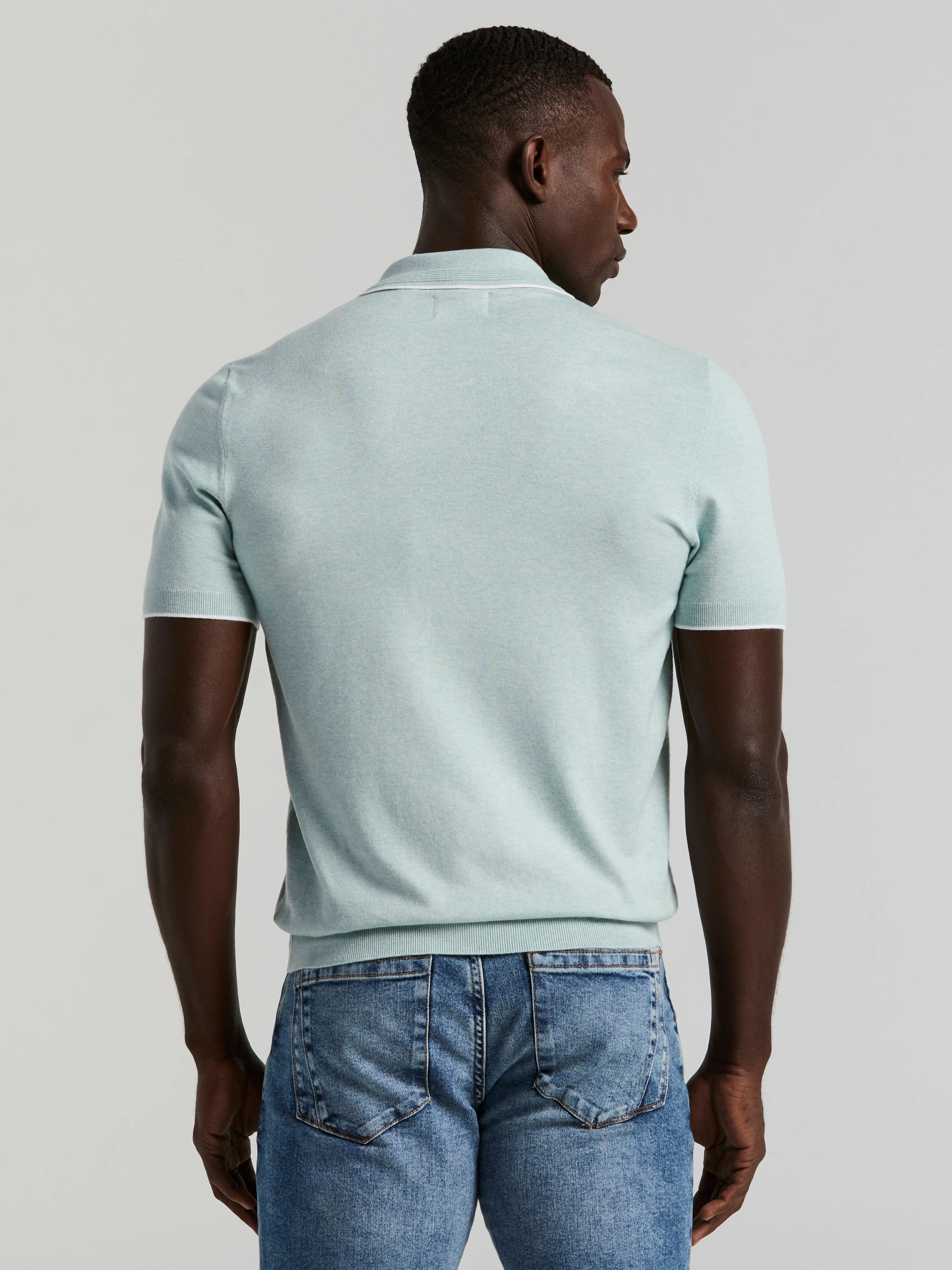 Tech Knit Open Collar Tipped Sweater Polo - Image 3