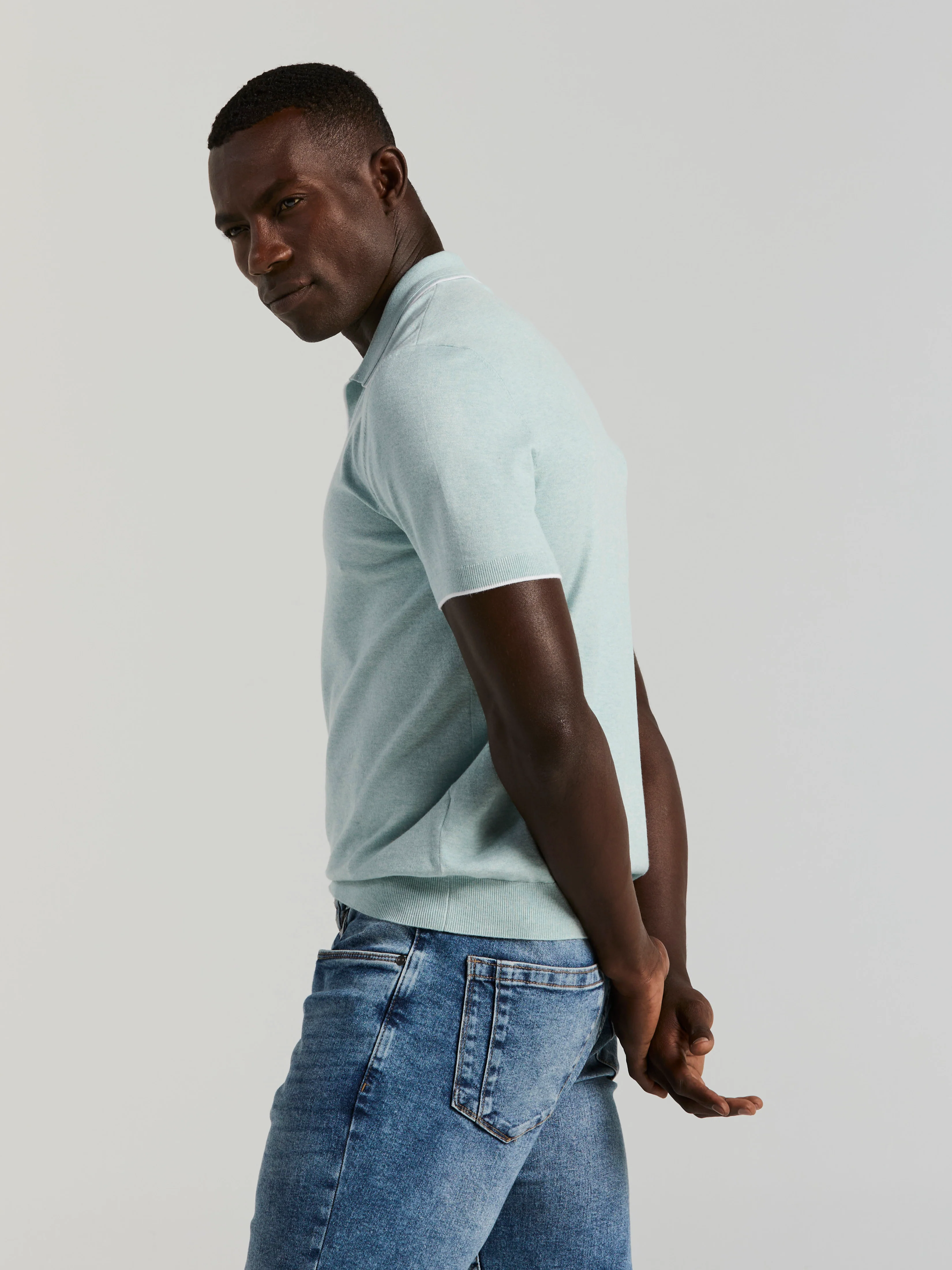 Tech Knit Open Collar Tipped Sweater Polo - Image 4