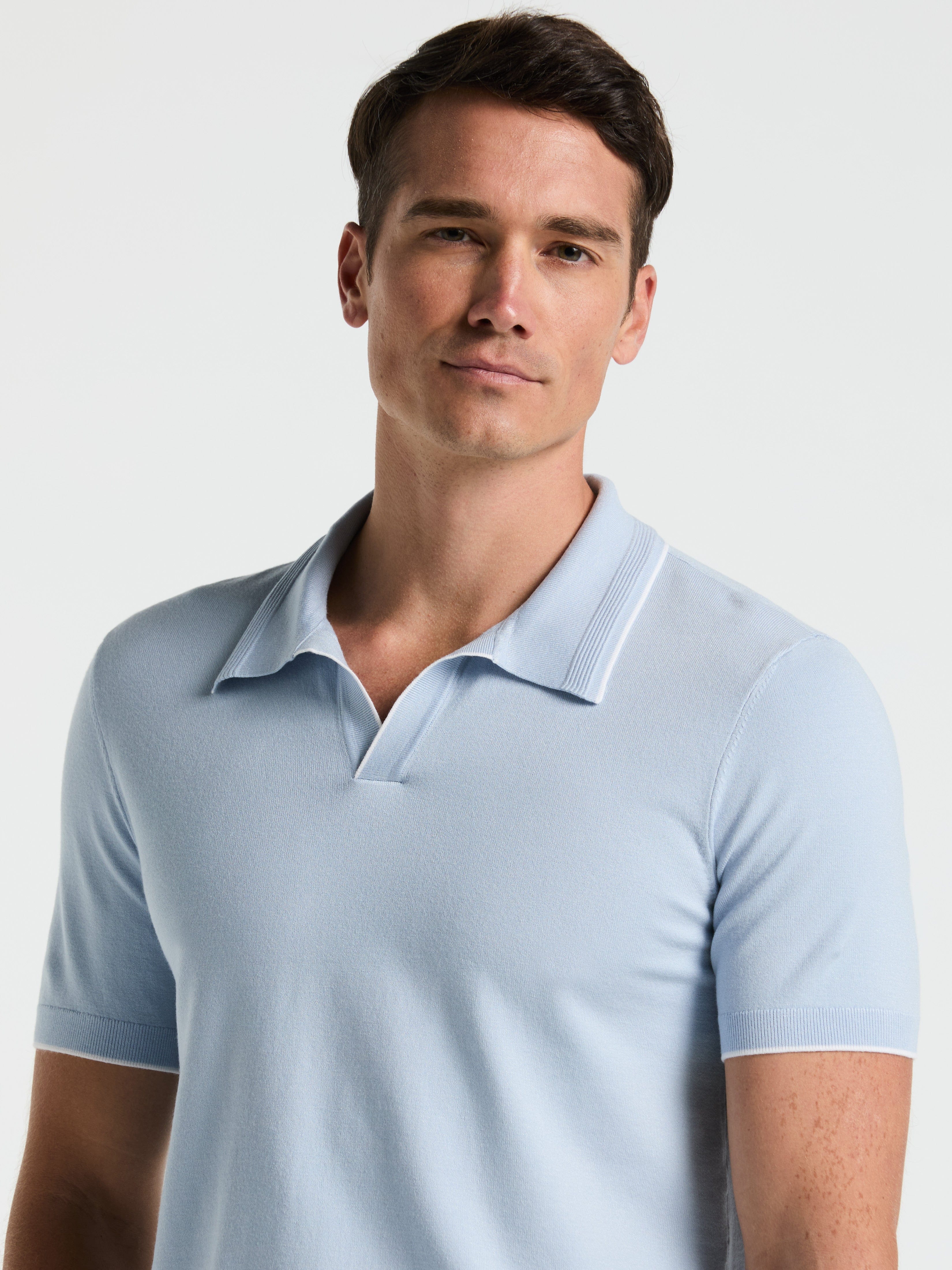 Tech Knit Open Collar Tipped Sweater Polo - Image 2