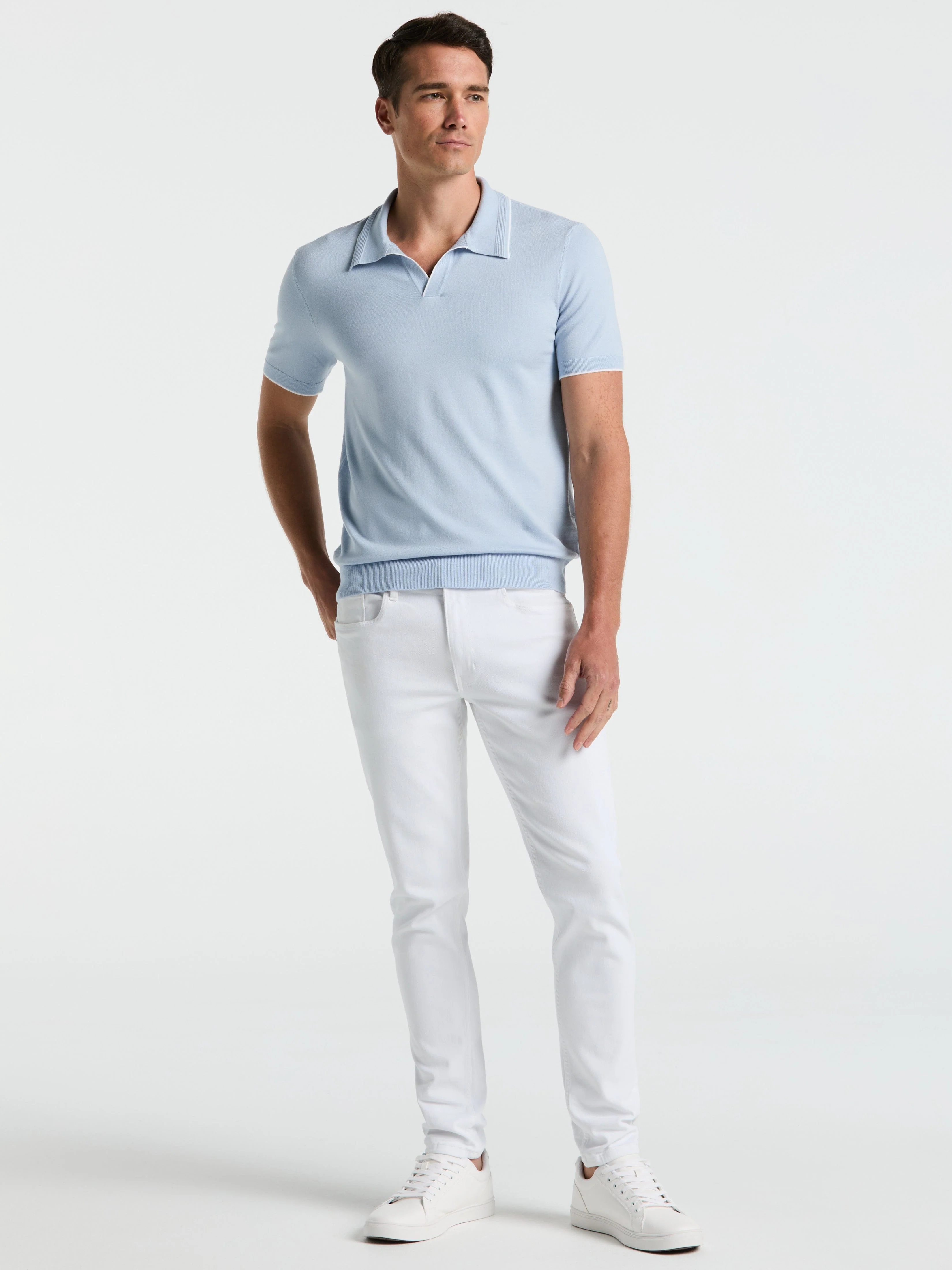 Tech Knit Open Collar Tipped Sweater Polo - Image 3