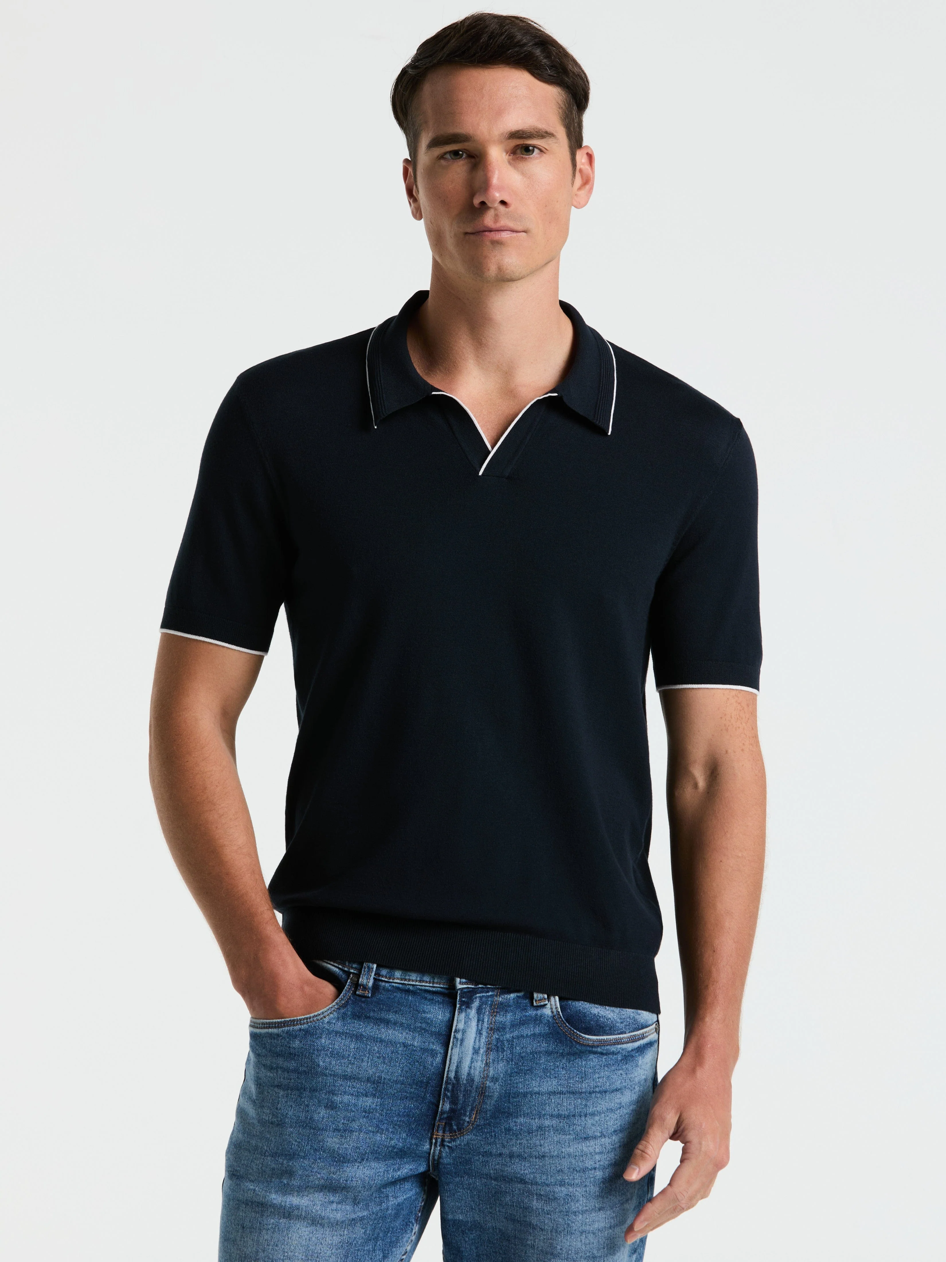 Tech Knit Open Collar Tipped Sweater Polo - Image 4