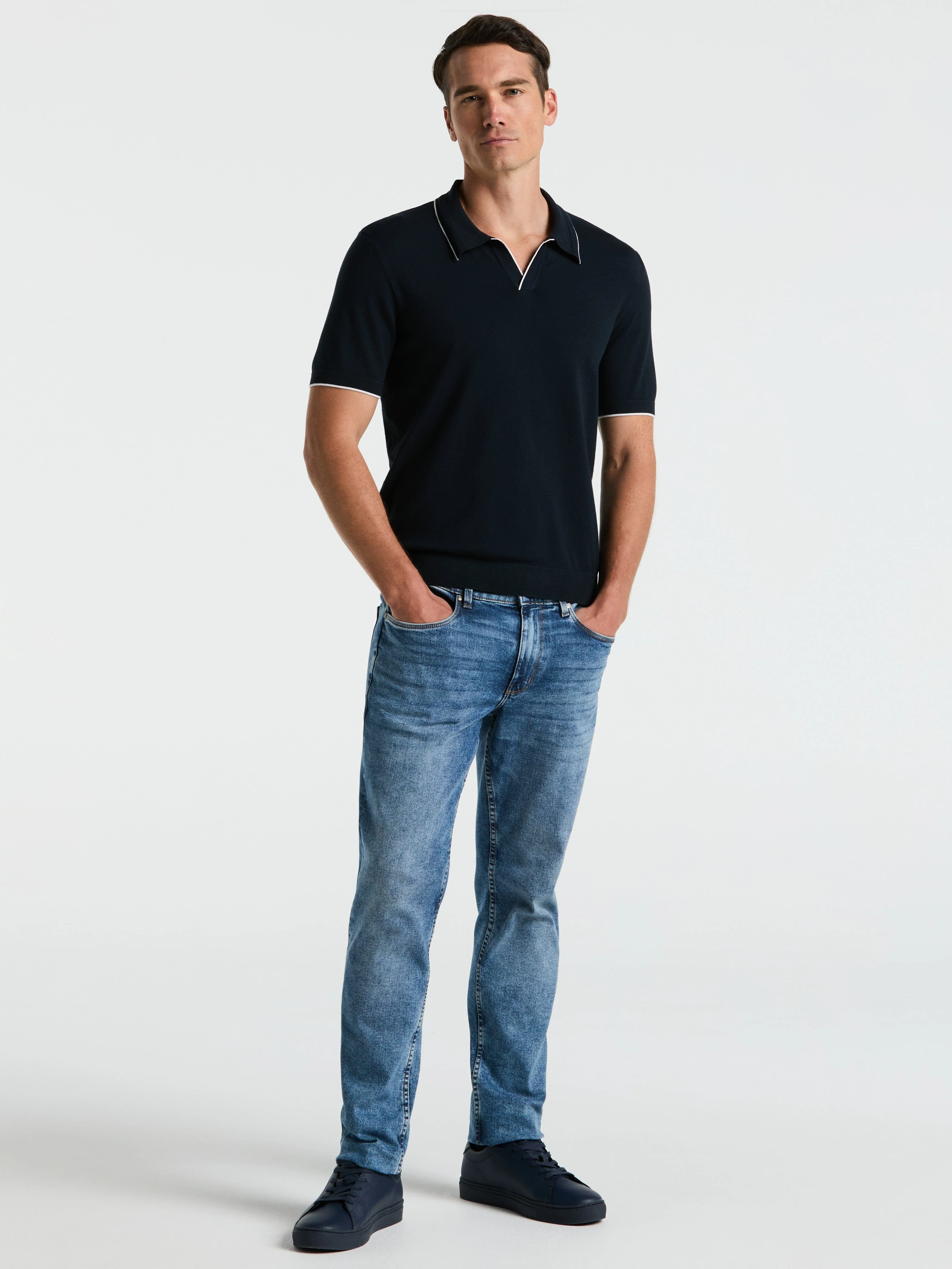 Tech Knit Open Collar Tipped Sweater Polo - Image 7