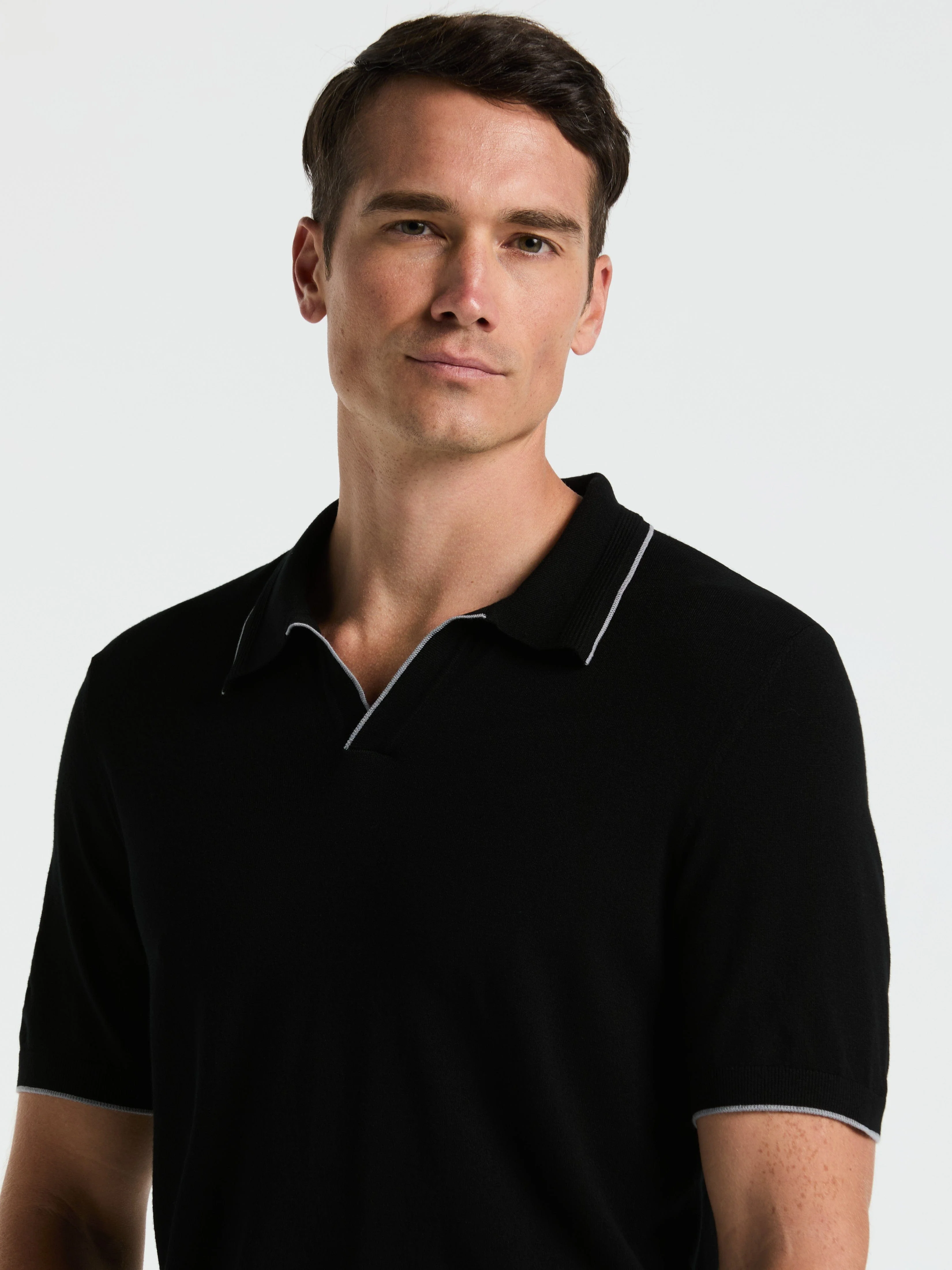 Tech Knit Open Collar Tipped Sweater Polo - Image 3