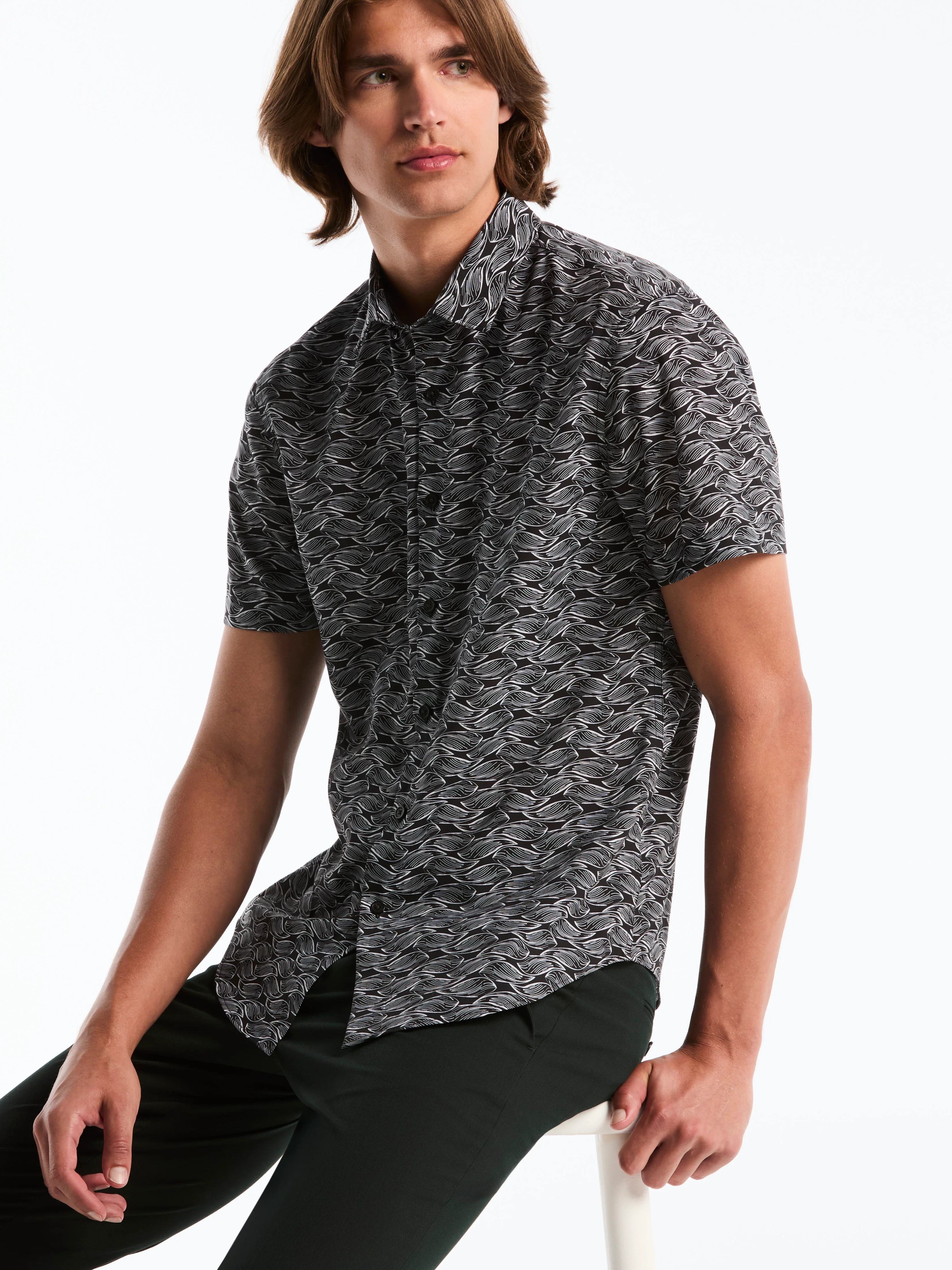 Slim Fit Wave Print Shirt - Image 3