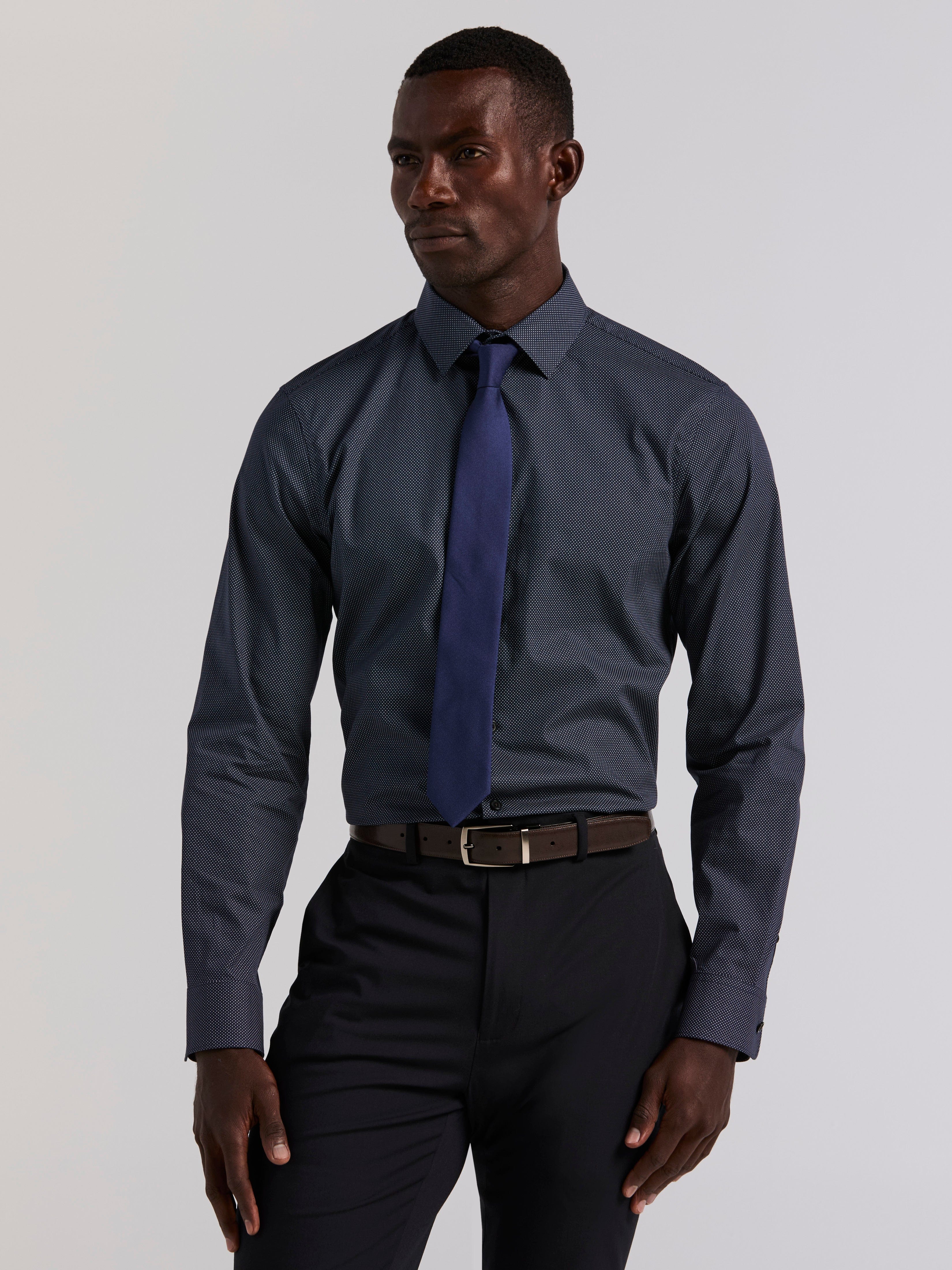 Slim Fit Cotton Stretch Polka Dot Dress Shirt