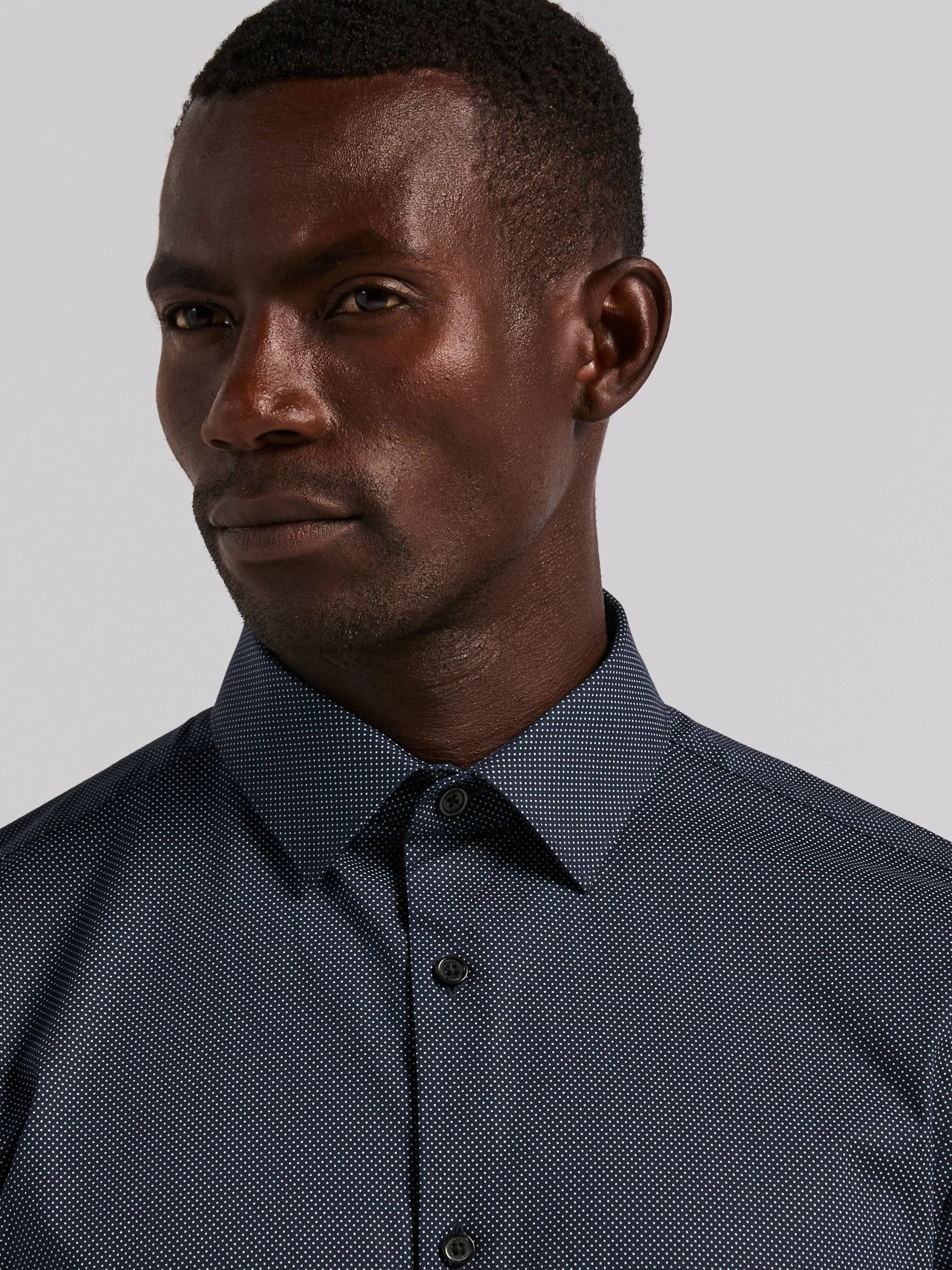 Slim Fit Cotton Stretch Polka Dot Dress Shirt - Image 2