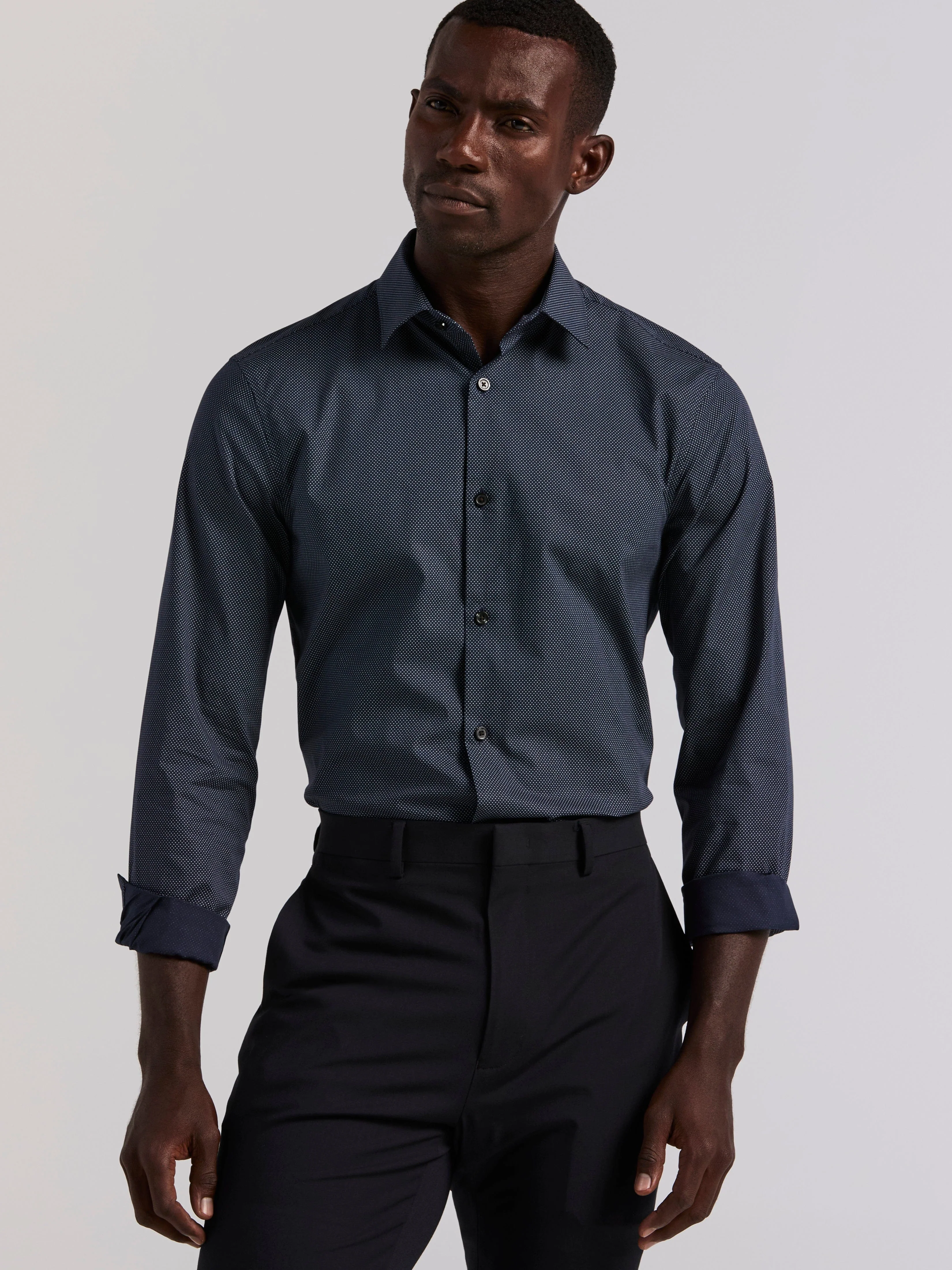 Slim Fit Cotton Stretch Polka Dot Dress Shirt - Image 3