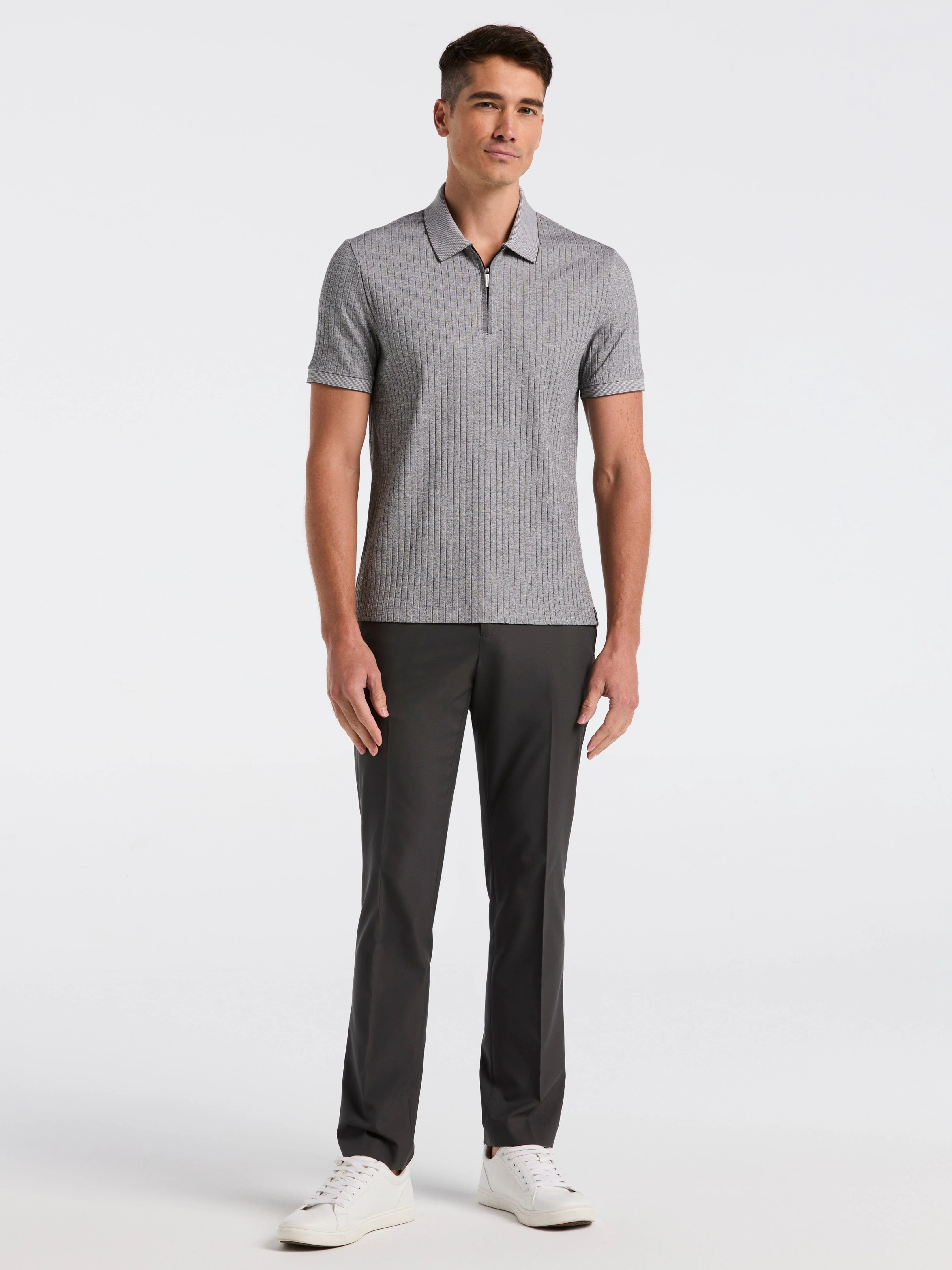Ribbed Quarter Zip Heathered Polo - Image 9