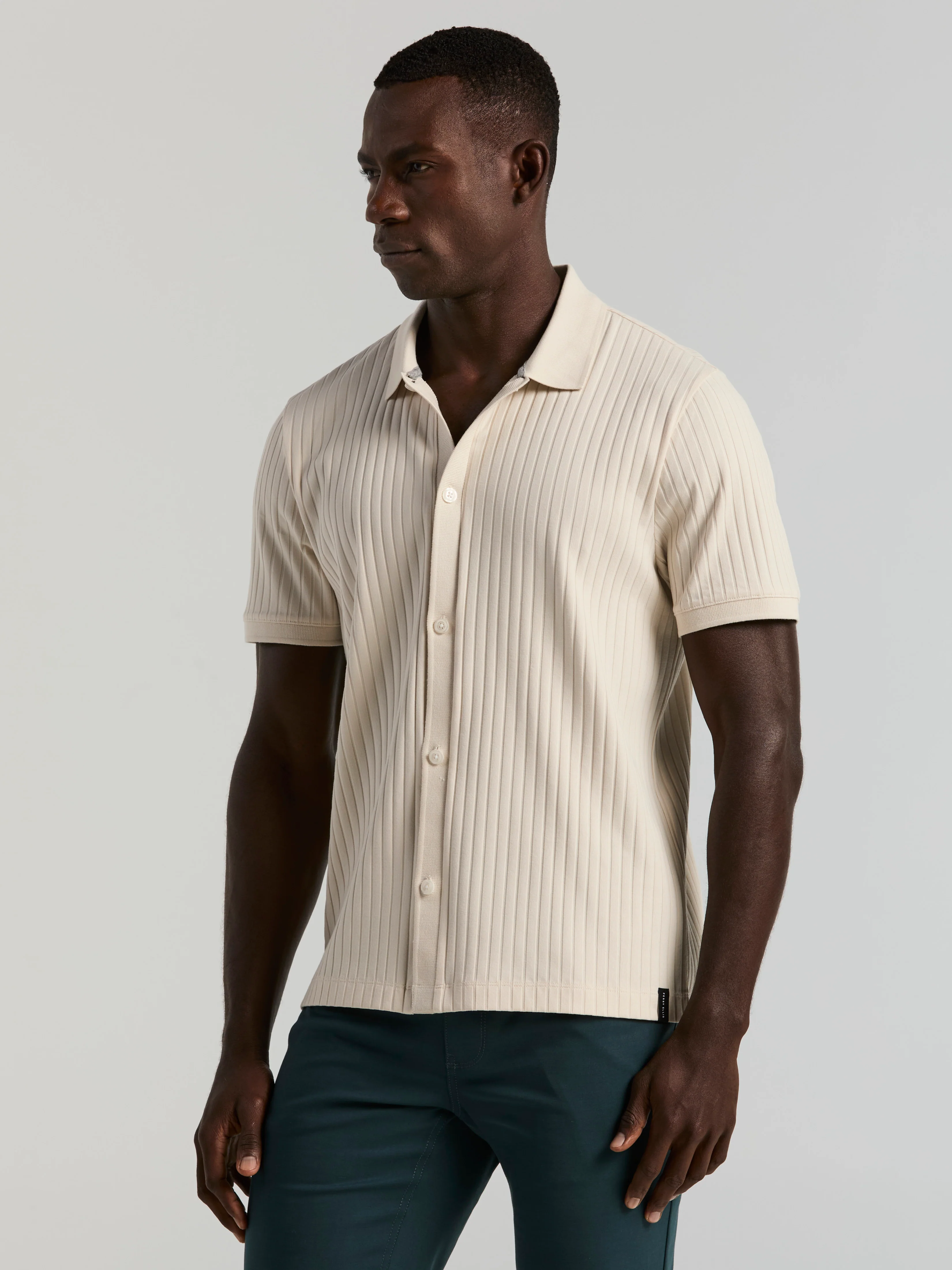 Ribbed Button Front Sweater Polo