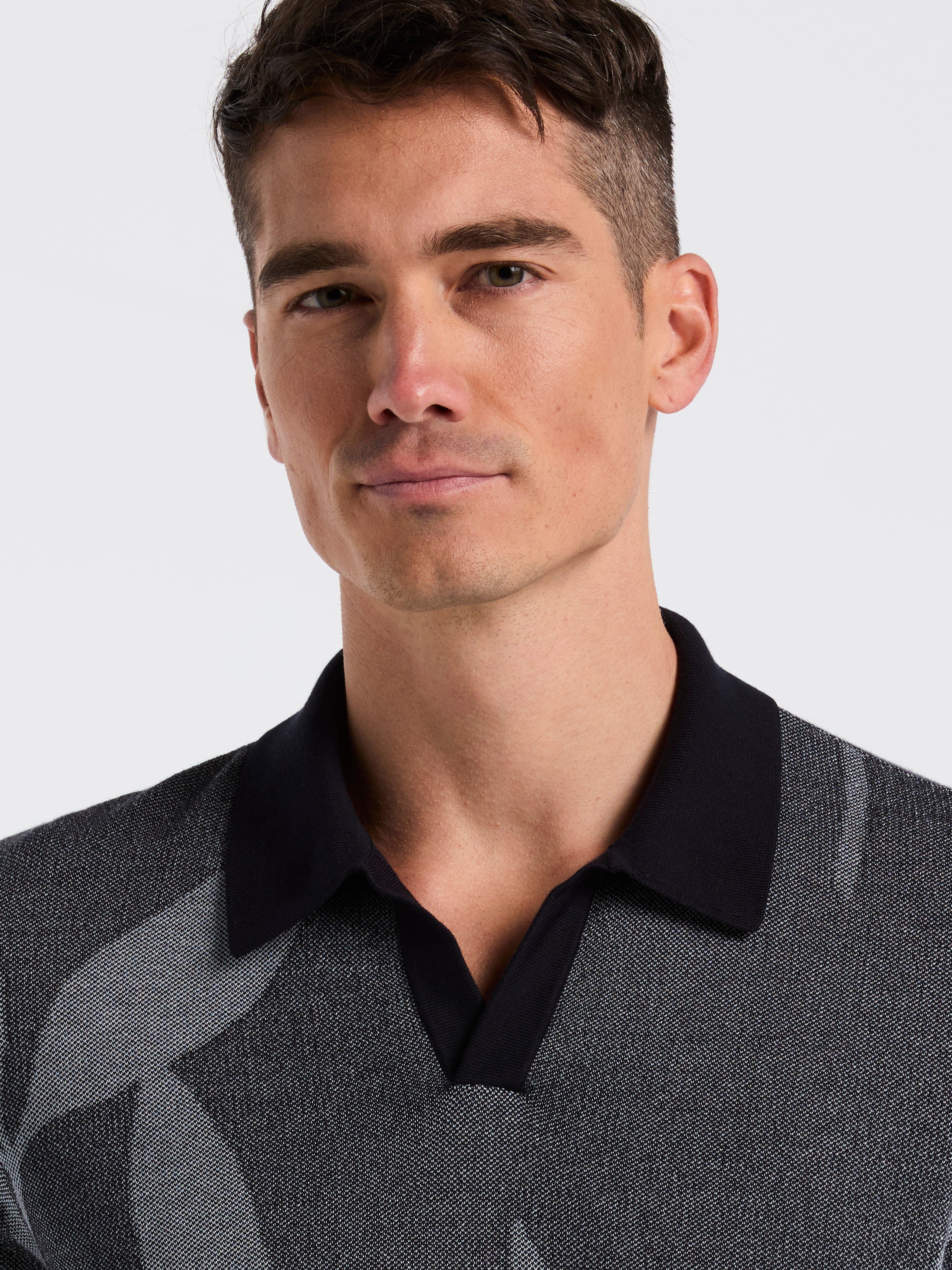 Leaf Print Open Collar Sweater Polo - Image 2
