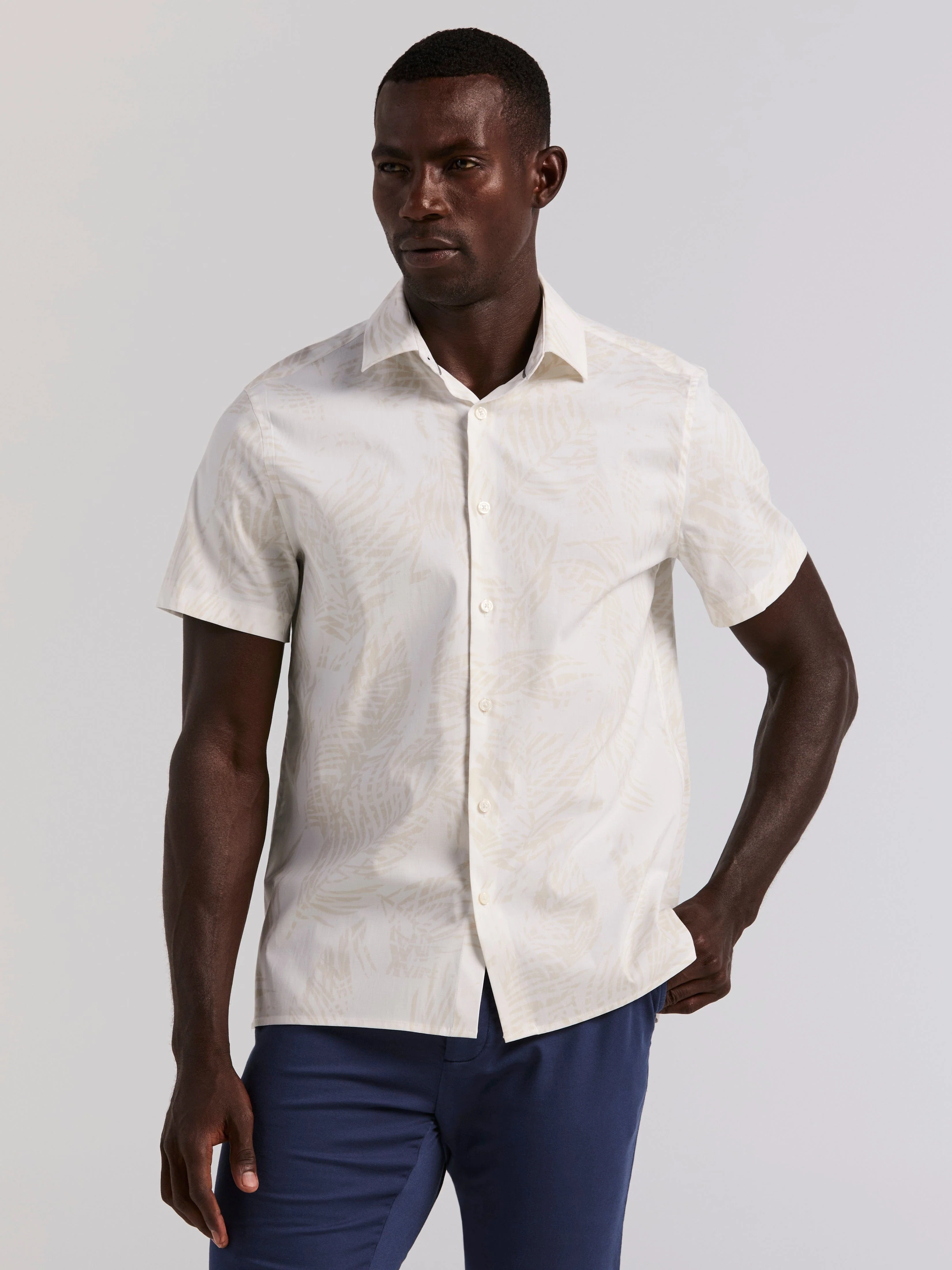 Textured Leaf Print Cotton Shirt