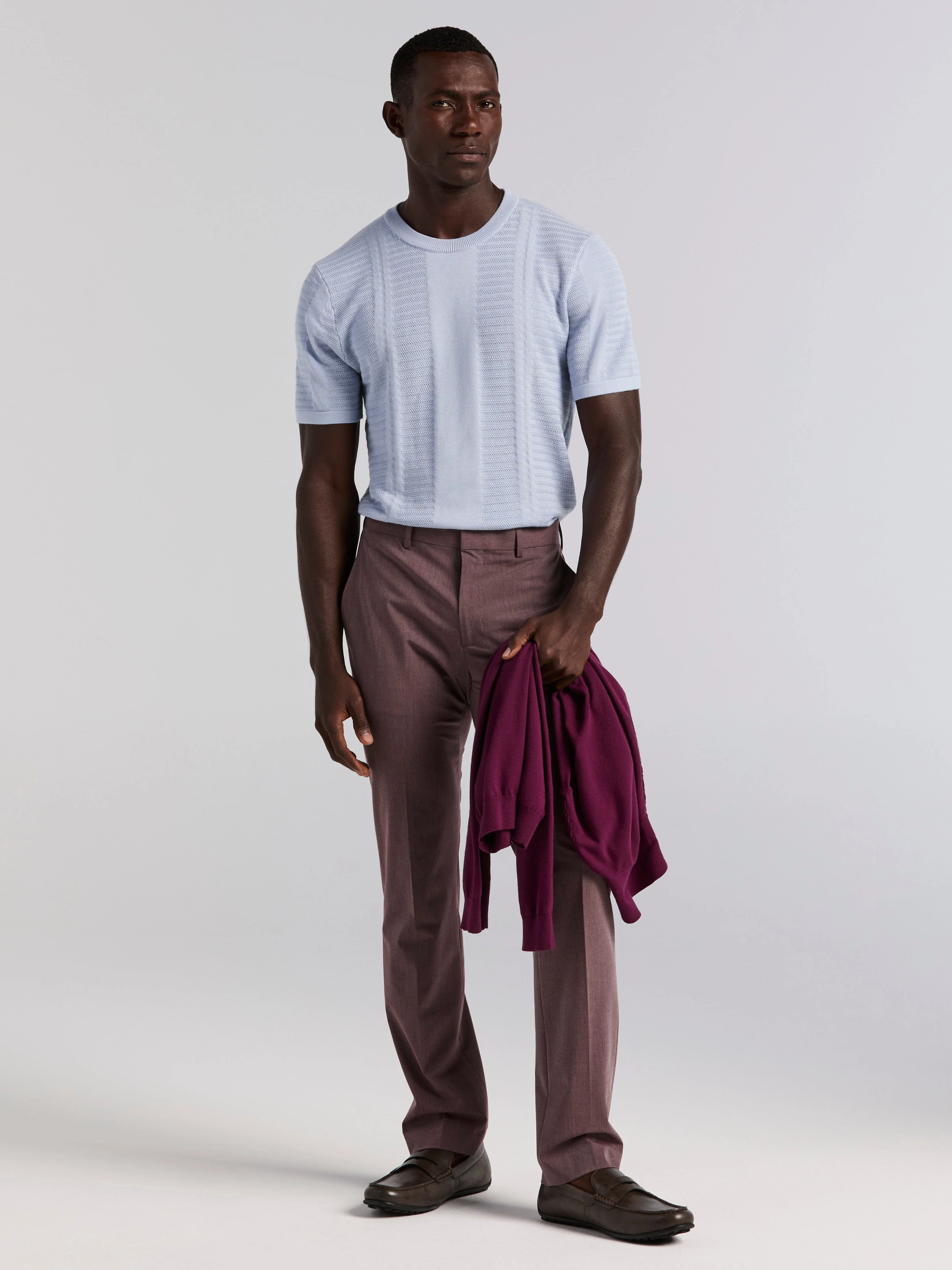 Textured Stripe Crew Neck Sweater Tee - Image 10