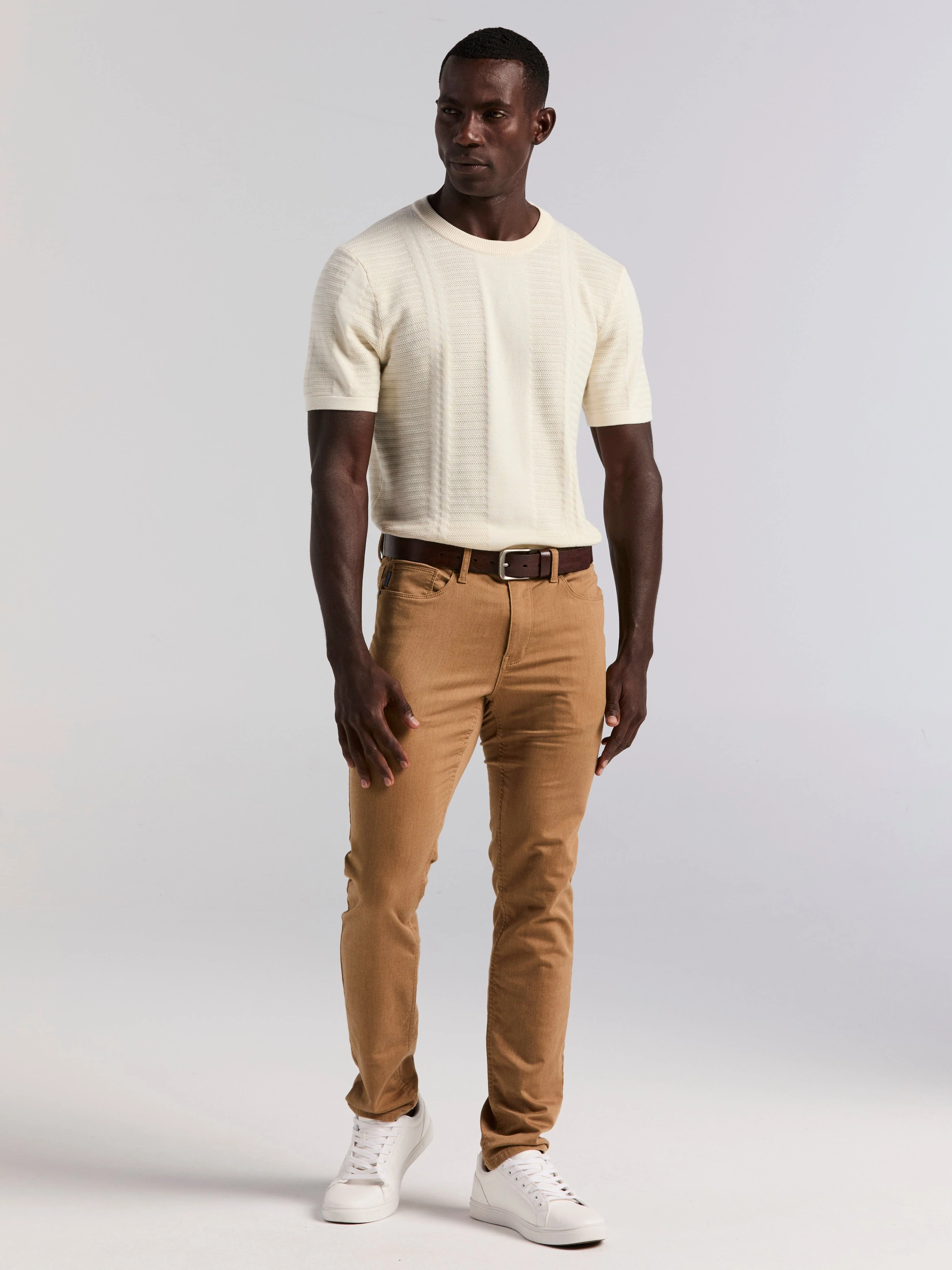 Textured Stripe Crew Neck Sweater Tee - Image 4