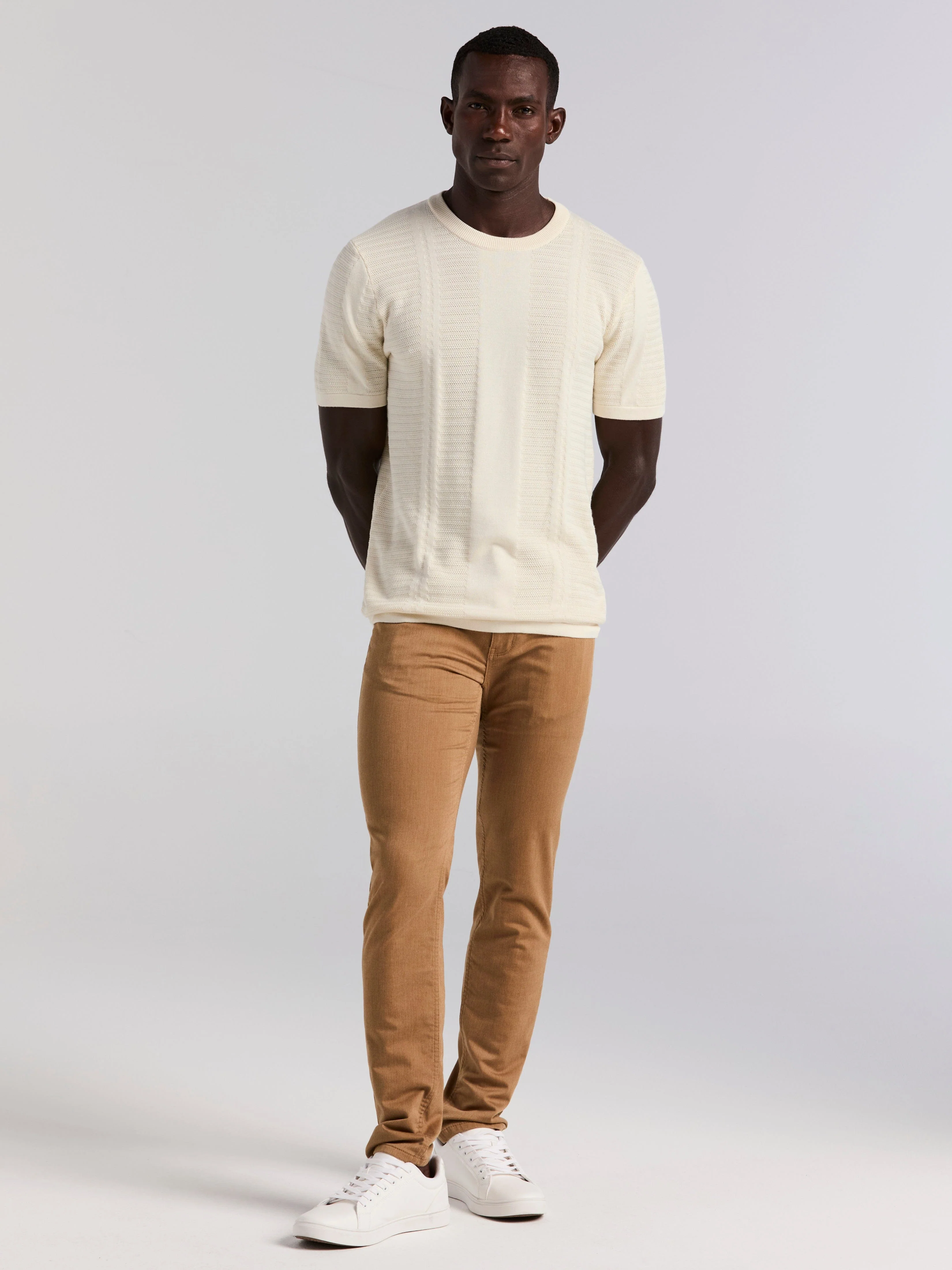 Textured Stripe Crew Neck Sweater Tee - Image 5