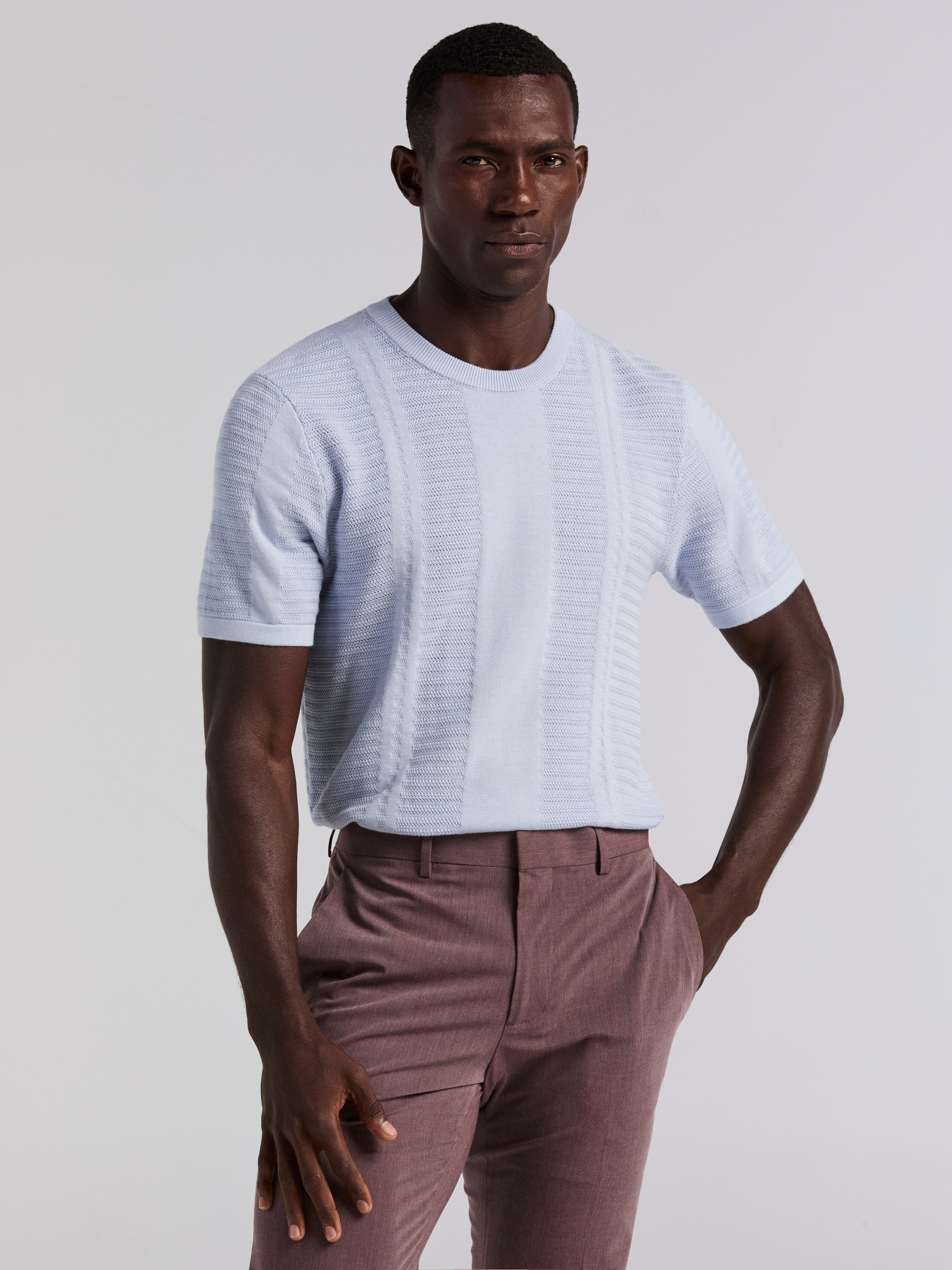 Textured Stripe Crew Neck Sweater Tee - Image 7