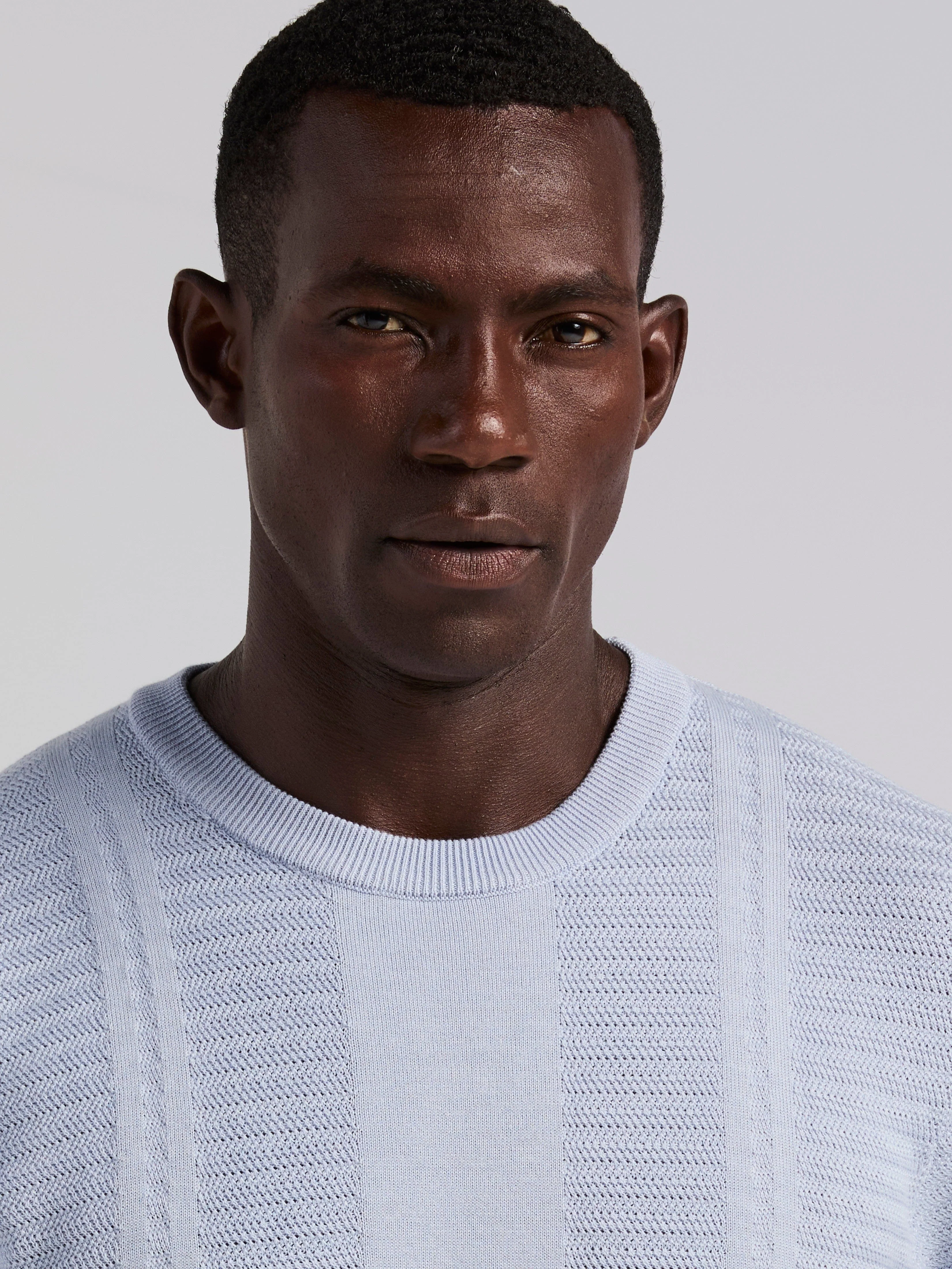 Textured Stripe Crew Neck Sweater Tee - Image 8