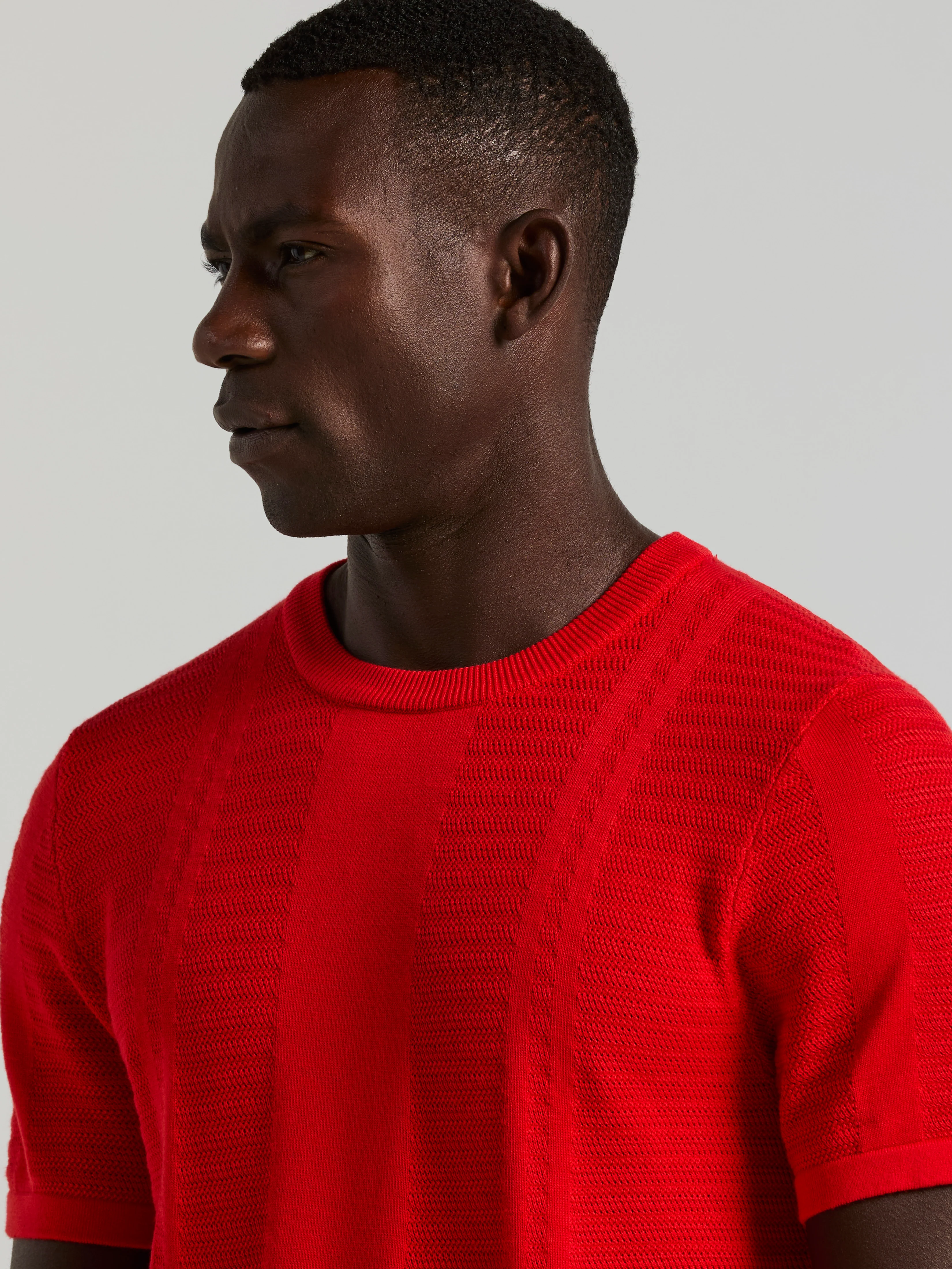 Textured Stripe Crew Neck Sweater Tee - Image 2