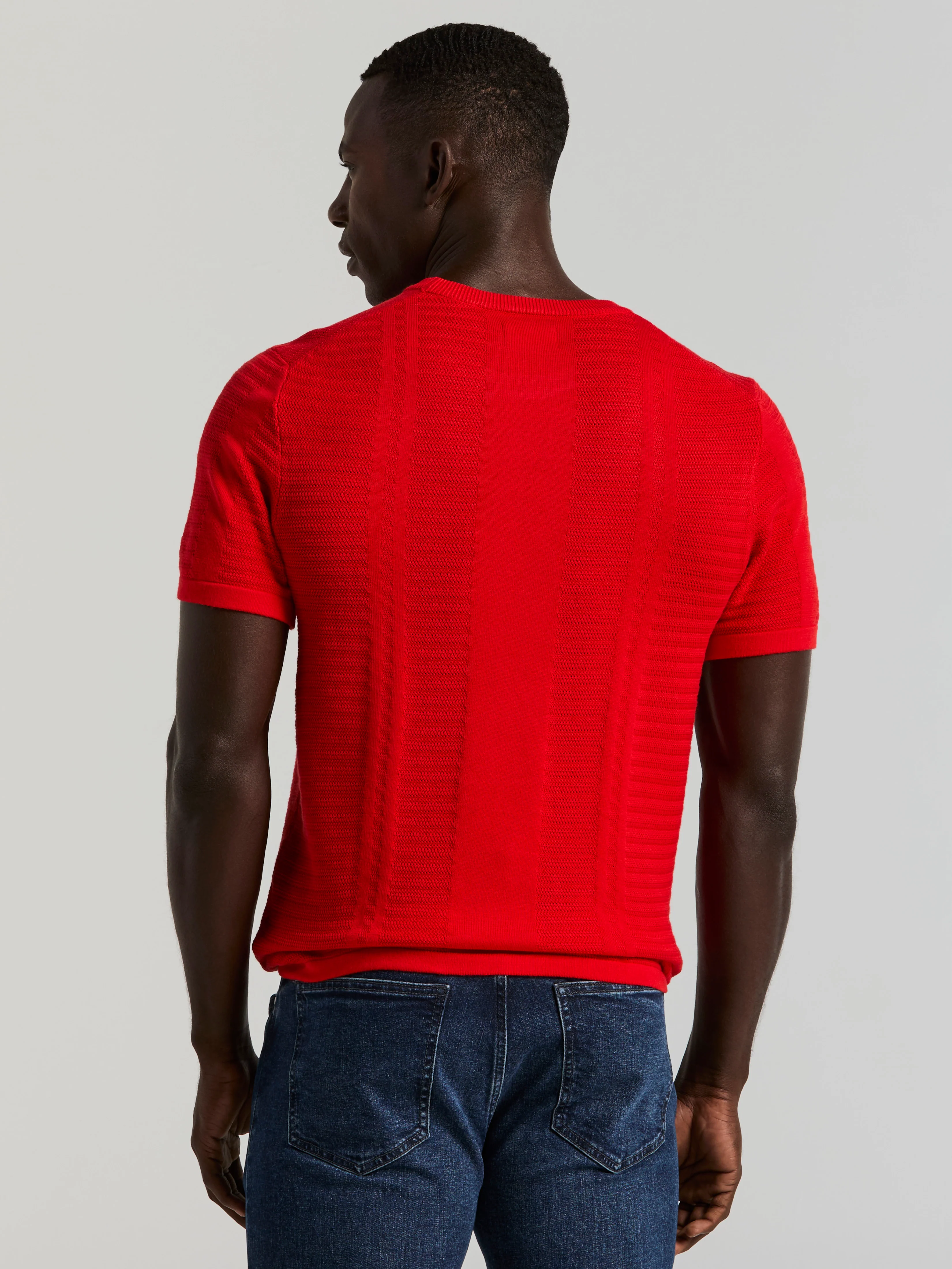 Textured Stripe Crew Neck Sweater Tee - Image 3
