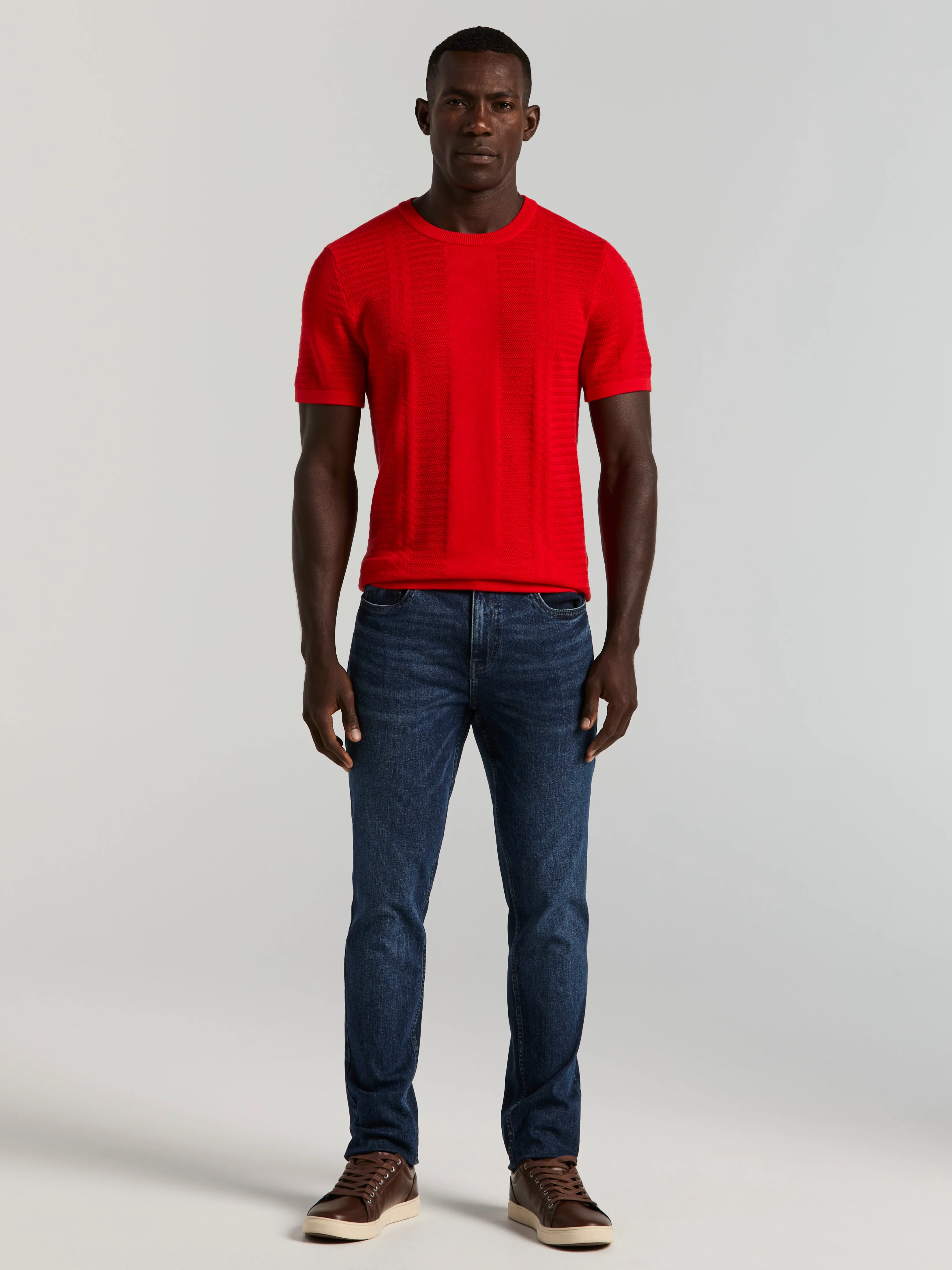 Textured Stripe Crew Neck Sweater Tee - Image 4