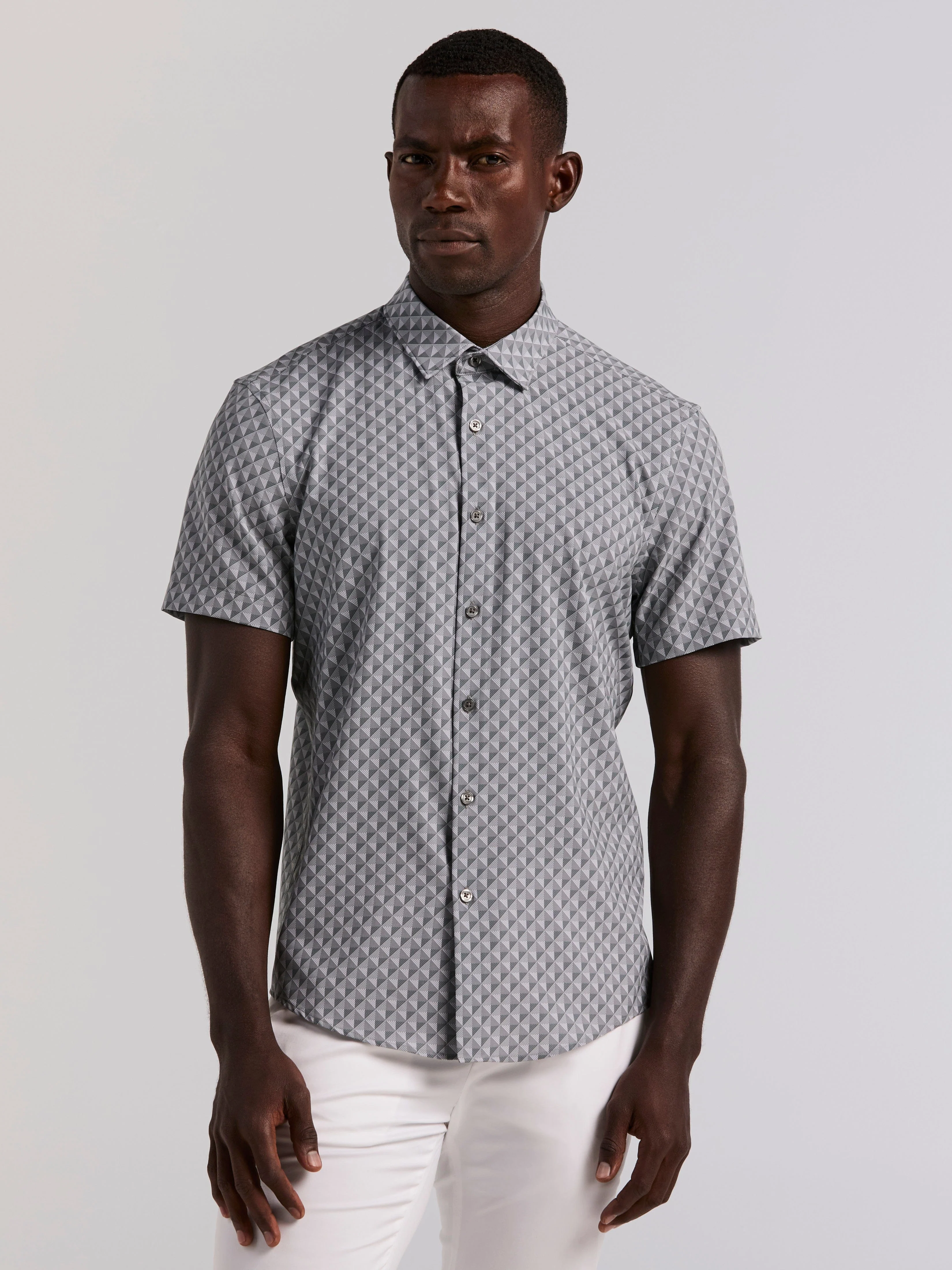 Slim Fit Diamond Geo Print Short Sleeve Shirt