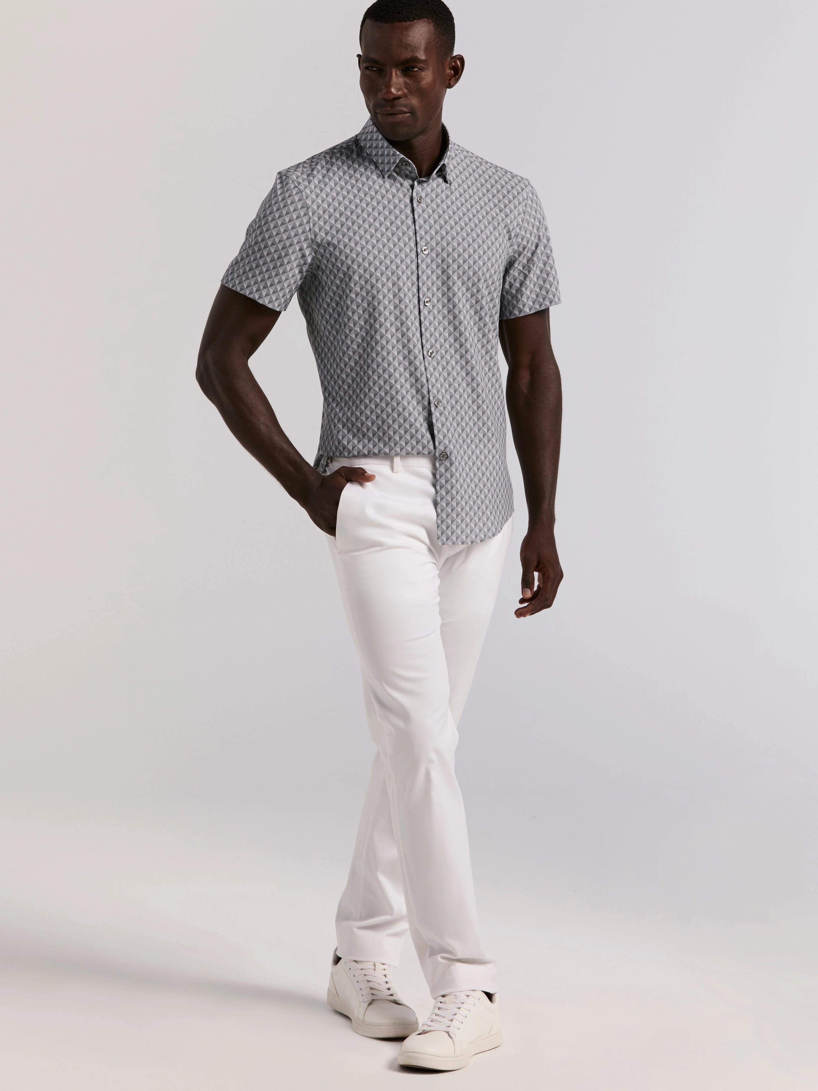 Slim Fit Diamond Geo Print Short Sleeve Shirt - Image 5