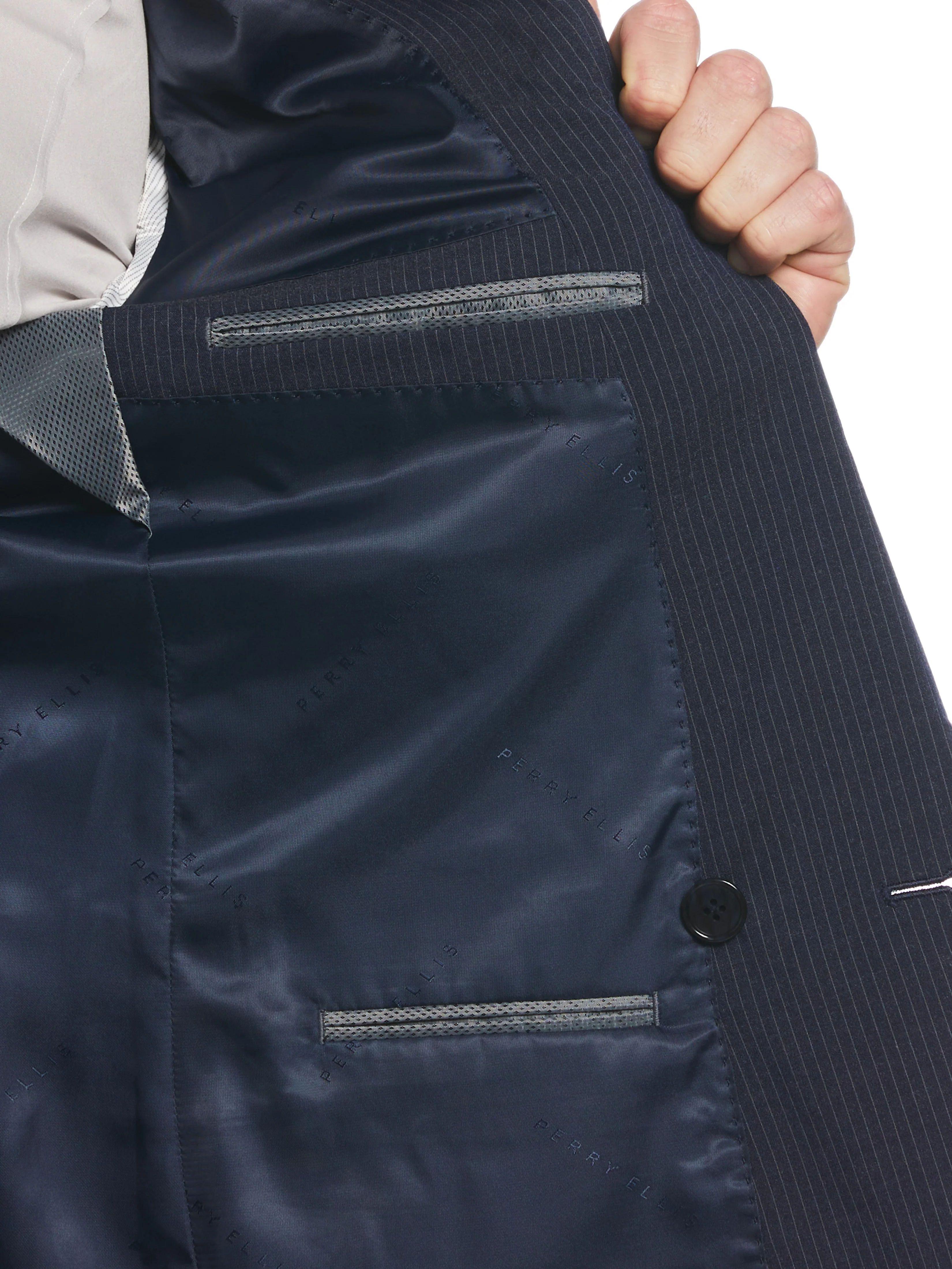 NAVY & GREY PINSTRIPE SLIM FIT DB 4X1 SUIT SEP JACKET - Image 11