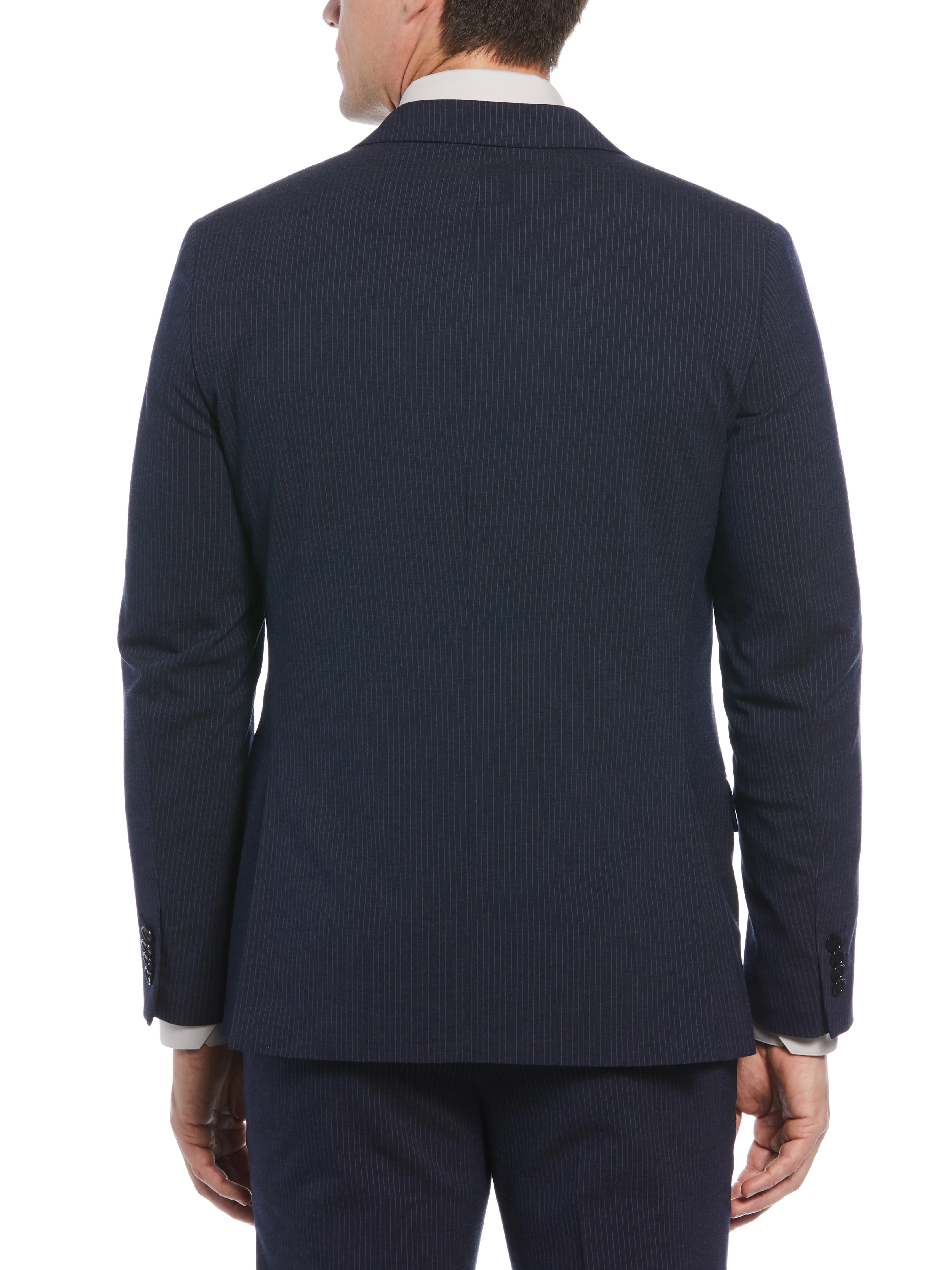 NAVY & GREY PINSTRIPE SLIM FIT DB 4X1 SUIT SEP JACKET - Image 2