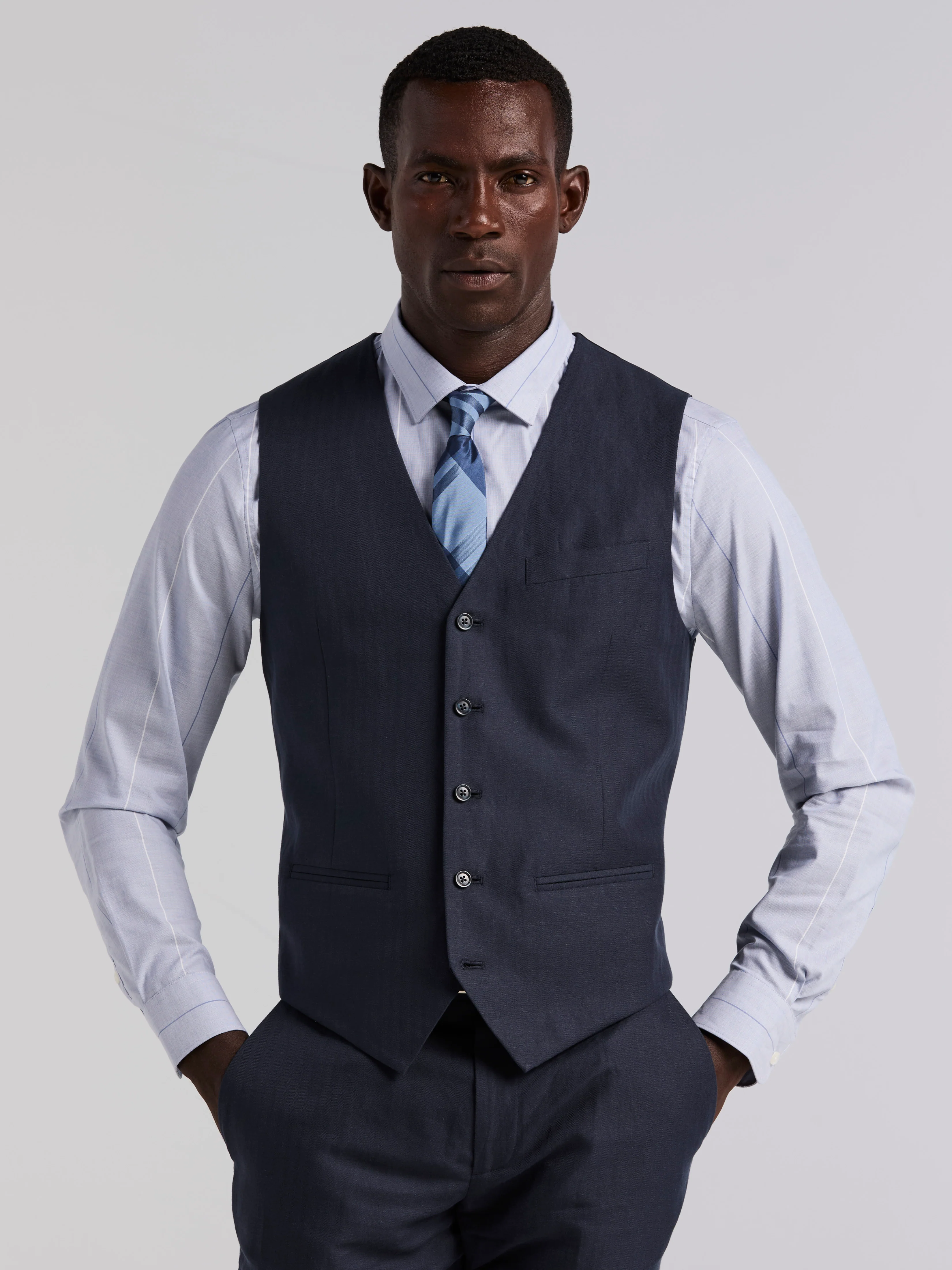 Slim Fit Linen Blend Herringbone Stretch Vest
