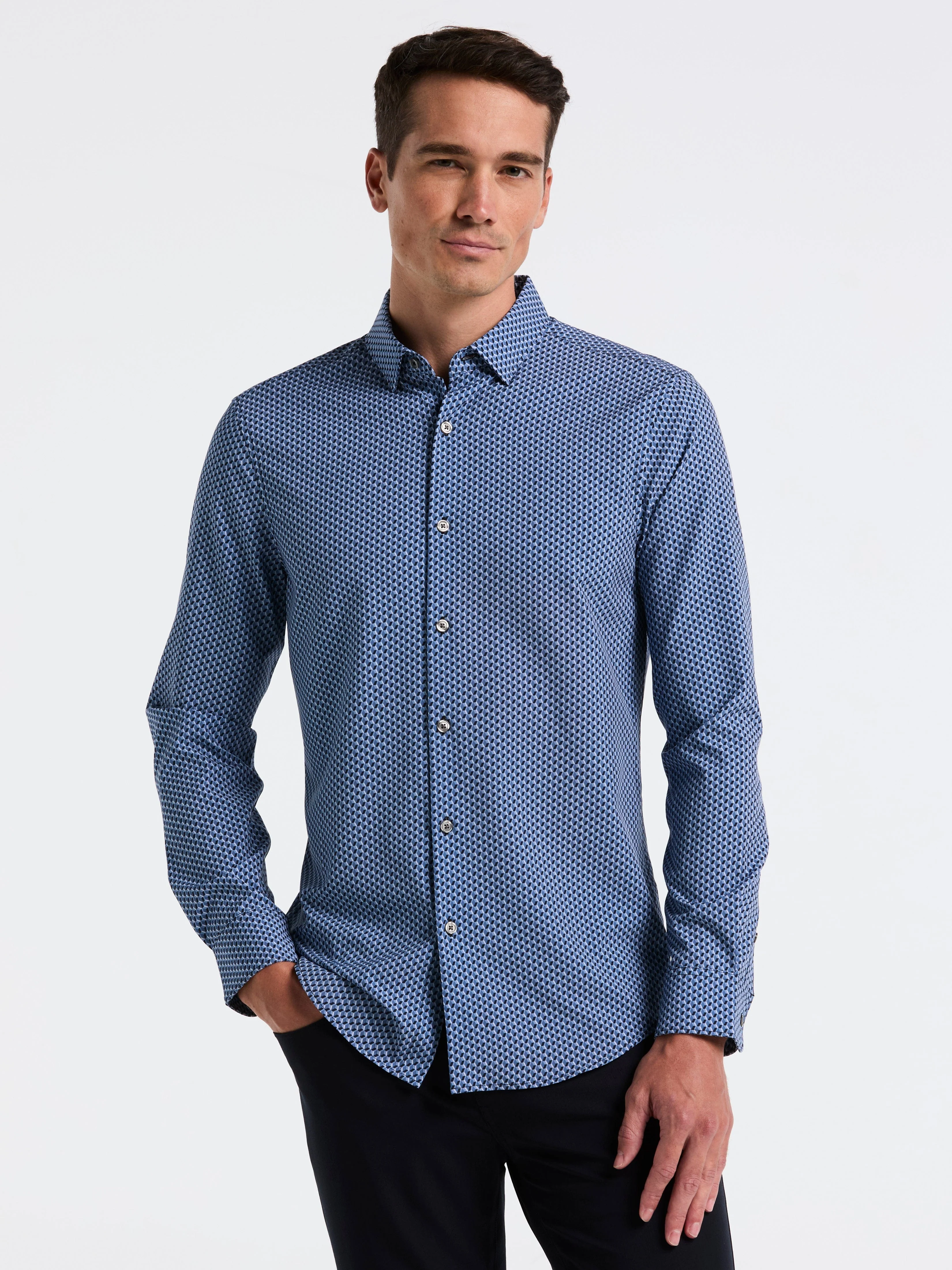 Slim Fit Long Sleeve Geo Print Shirt