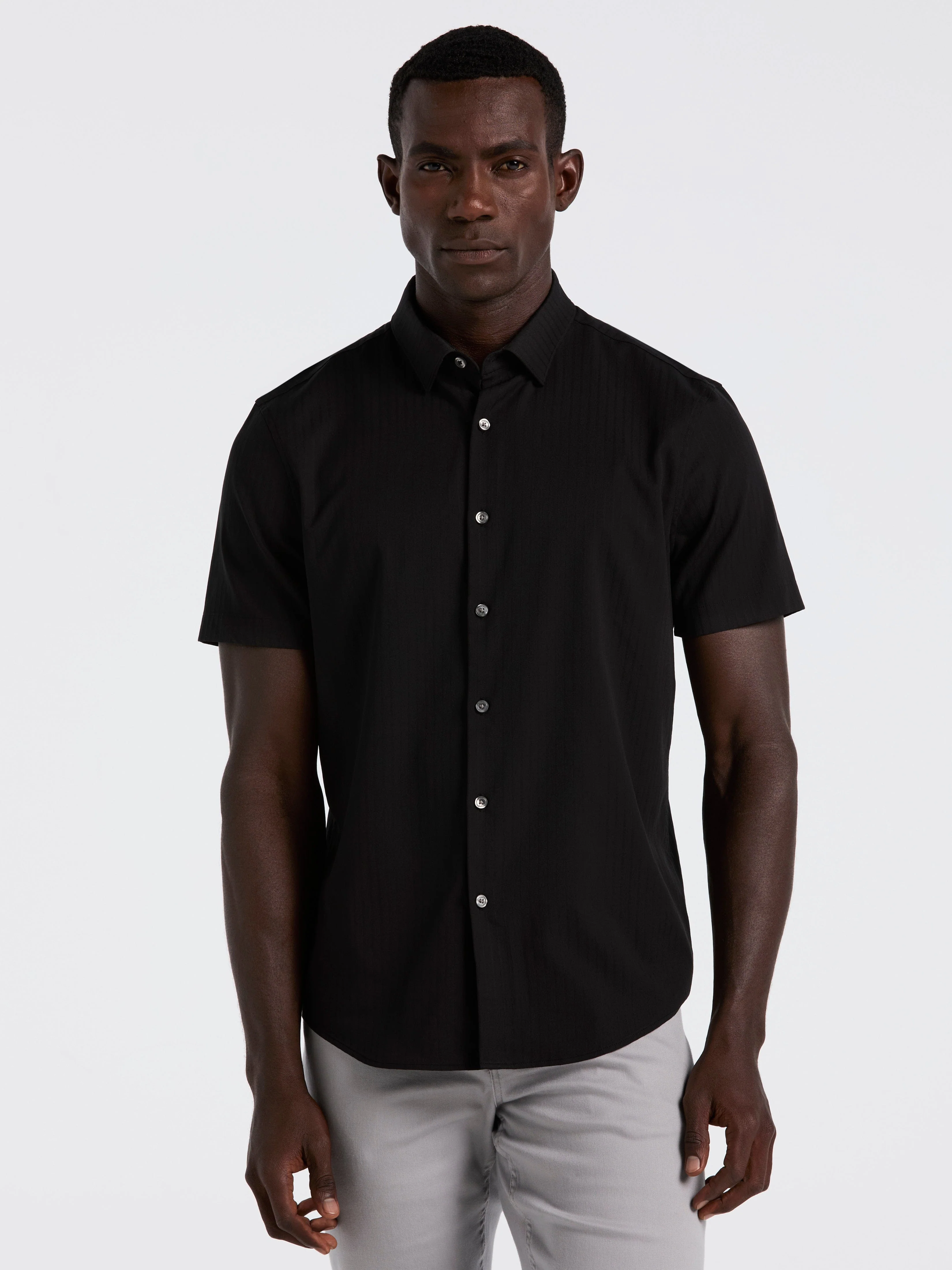 Slim Fit Ribbed Short Sleeve Shirt