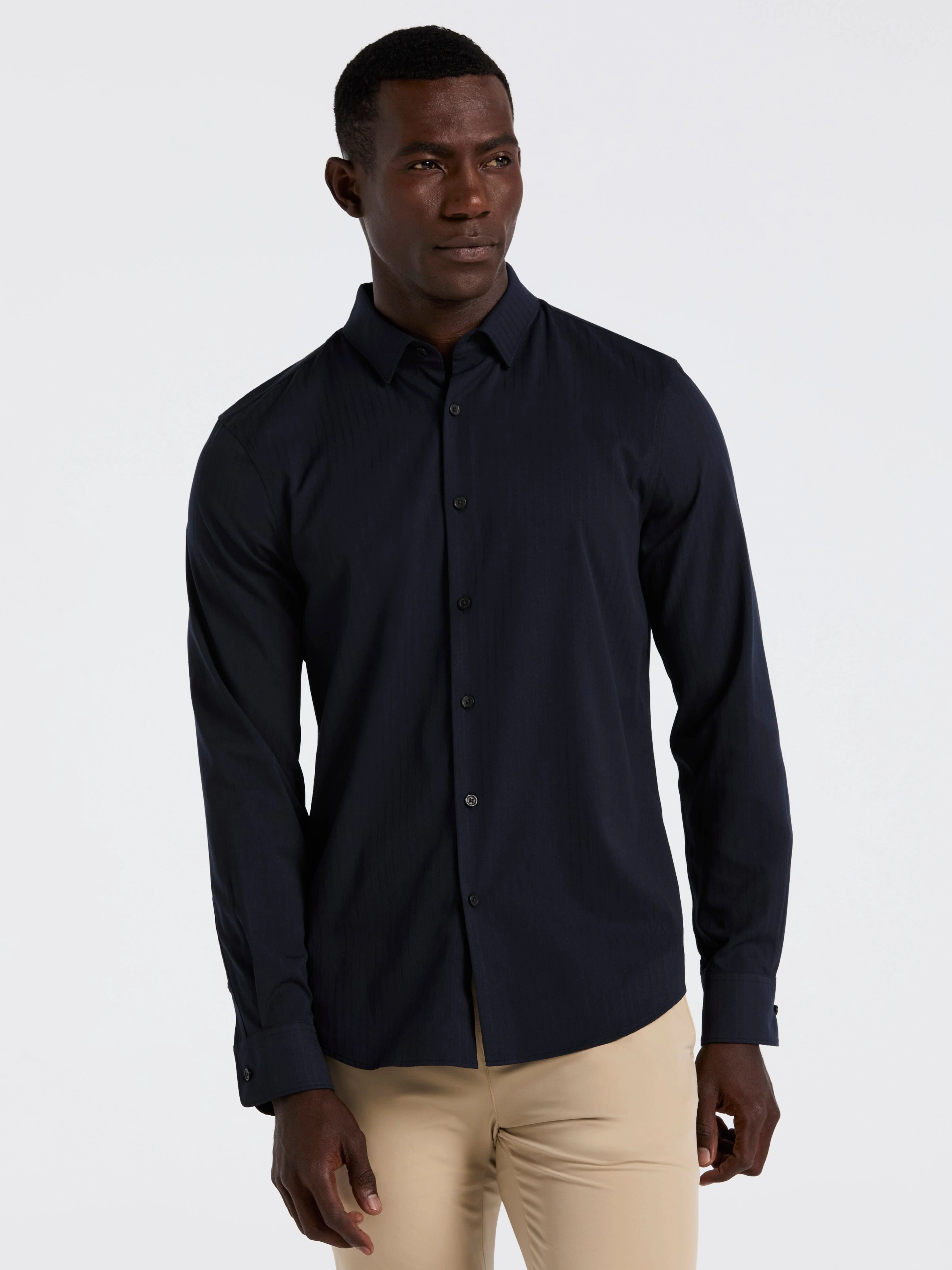 Slim Fit Ribbed Solid Shirt