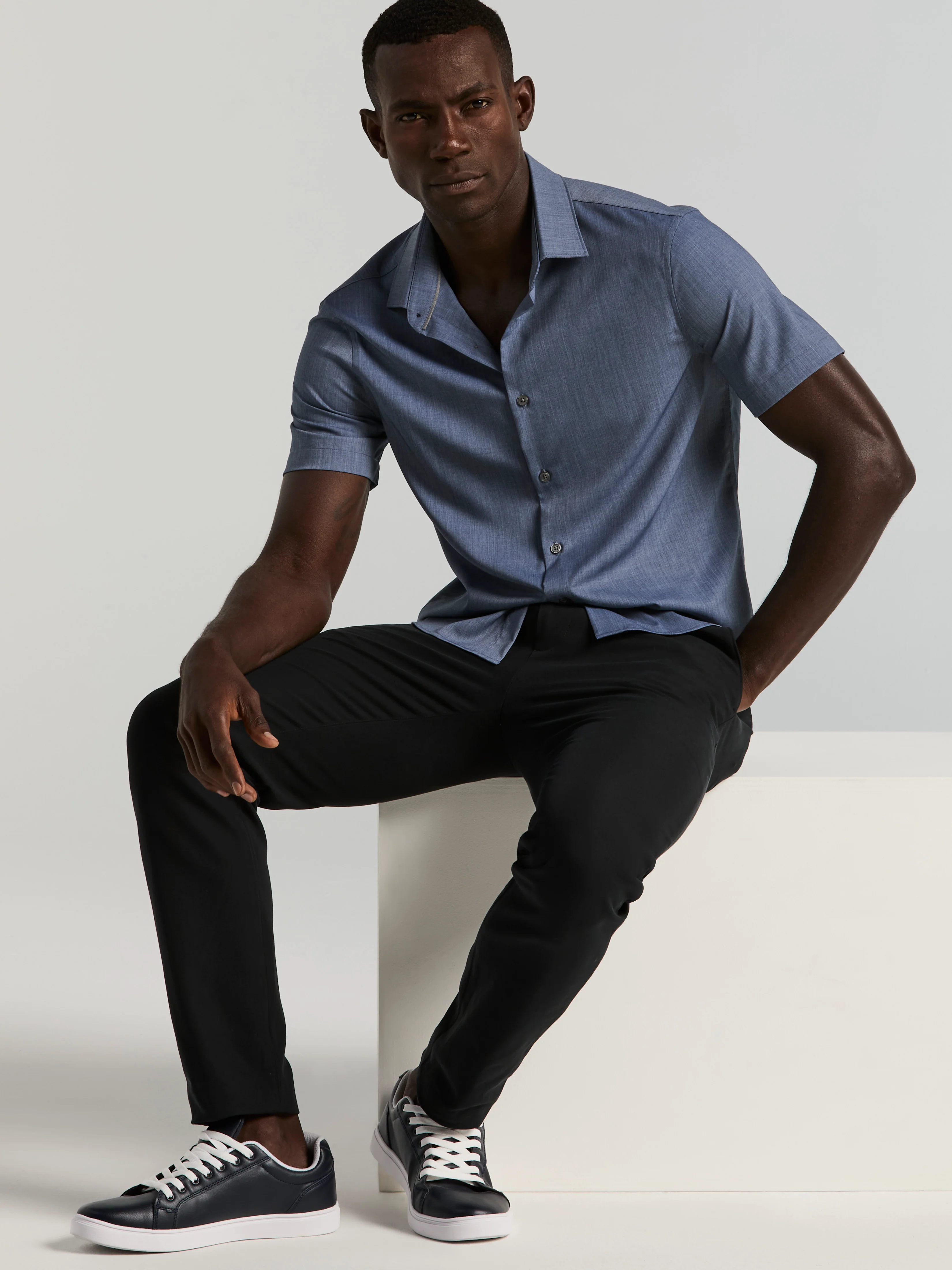 Slim Fit Total Stretch Heathered Short Sleeve Shirt - Image 14