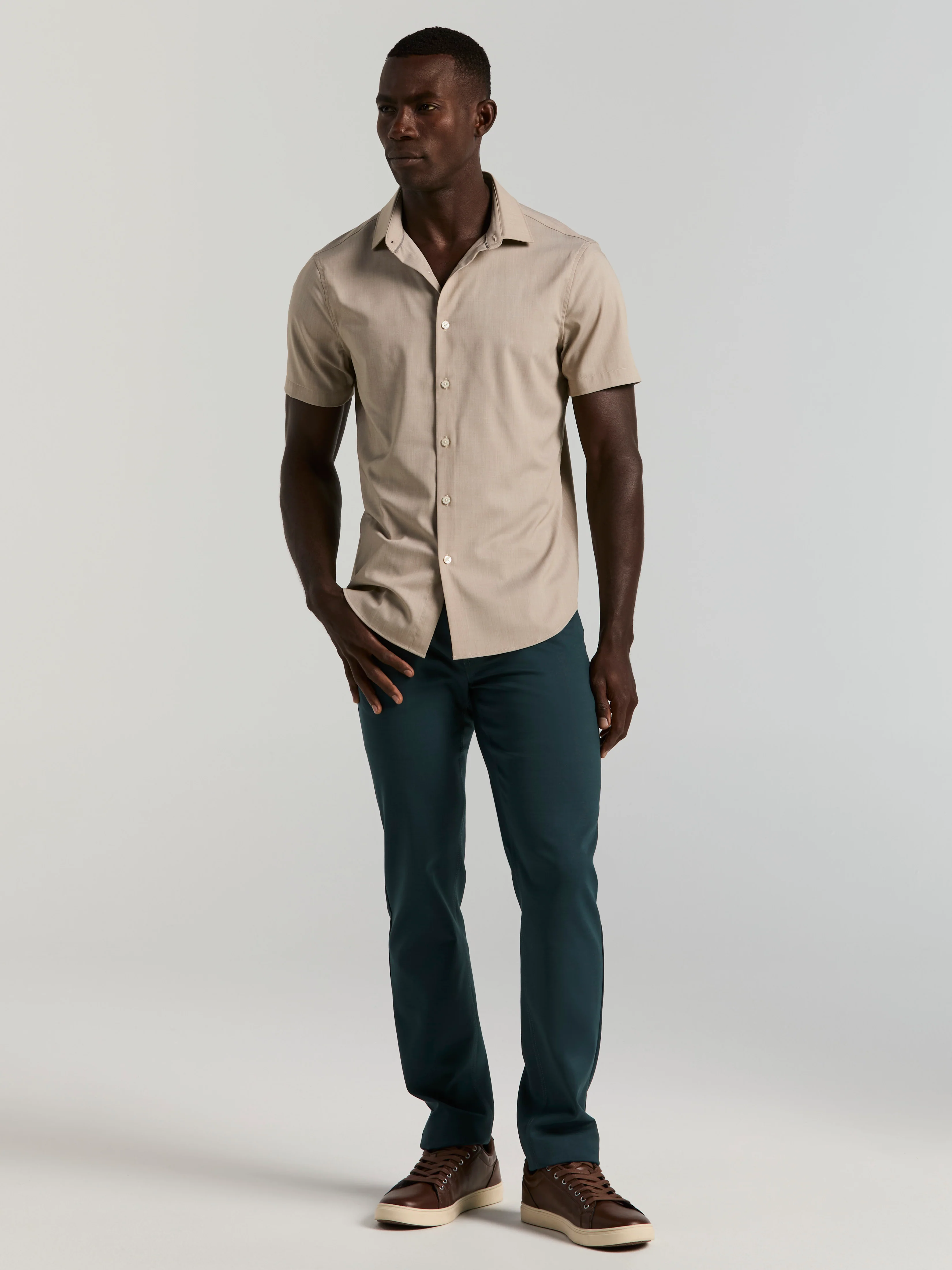Slim Fit Total Stretch Heathered Short Sleeve Shirt - Image 18