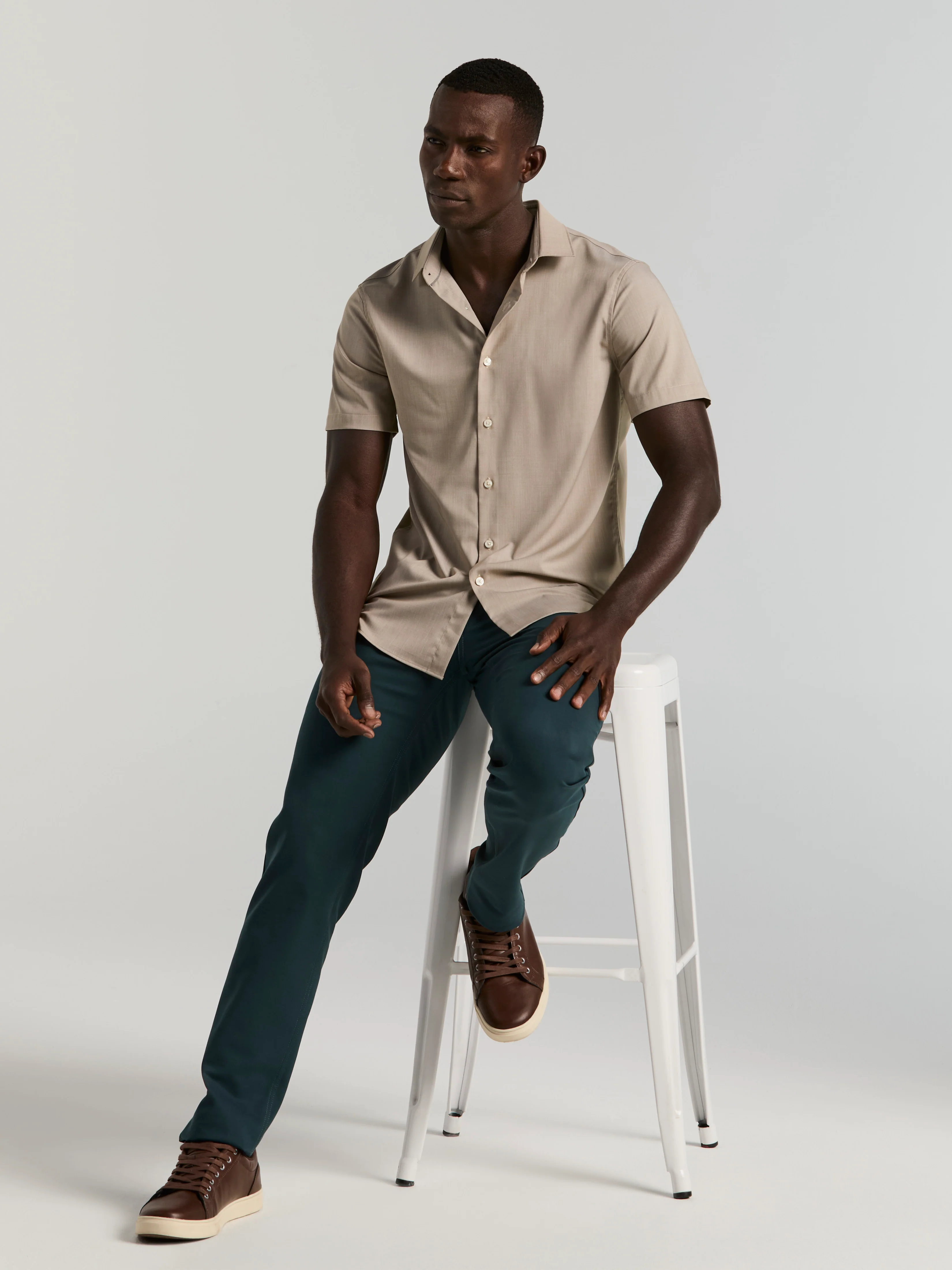 Slim Fit Total Stretch Heathered Short Sleeve Shirt - Image 19