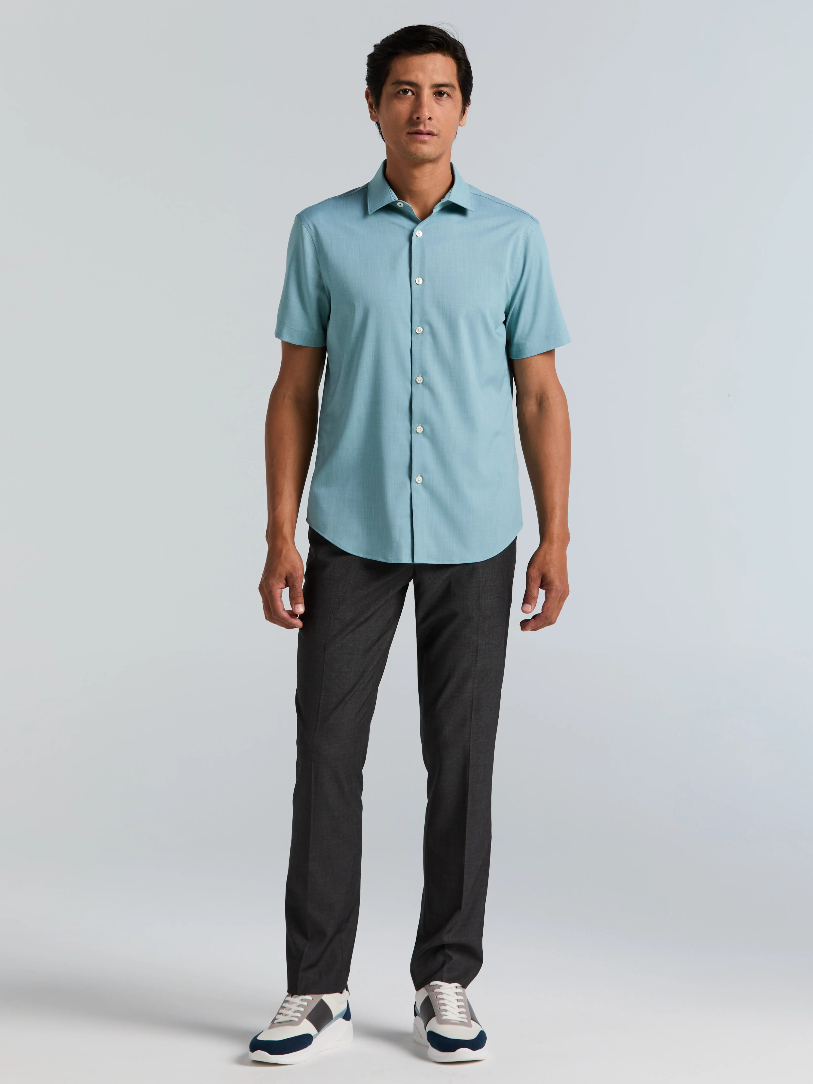 Slim Fit Total Stretch Heathered Short Sleeve Shirt - Image 8