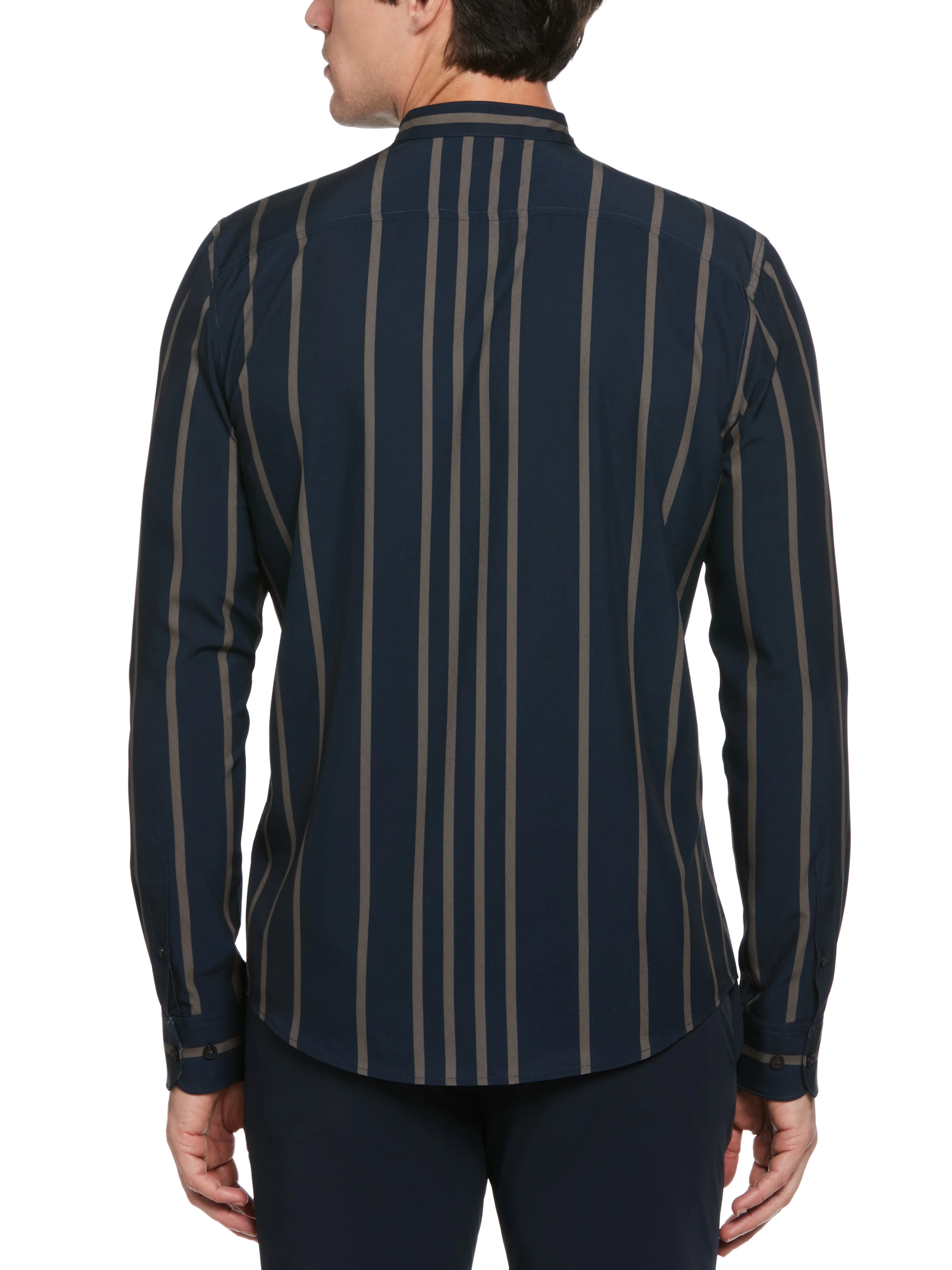 Slim Fit Total Stretch Striped Shirt with Band Collar - Image 2