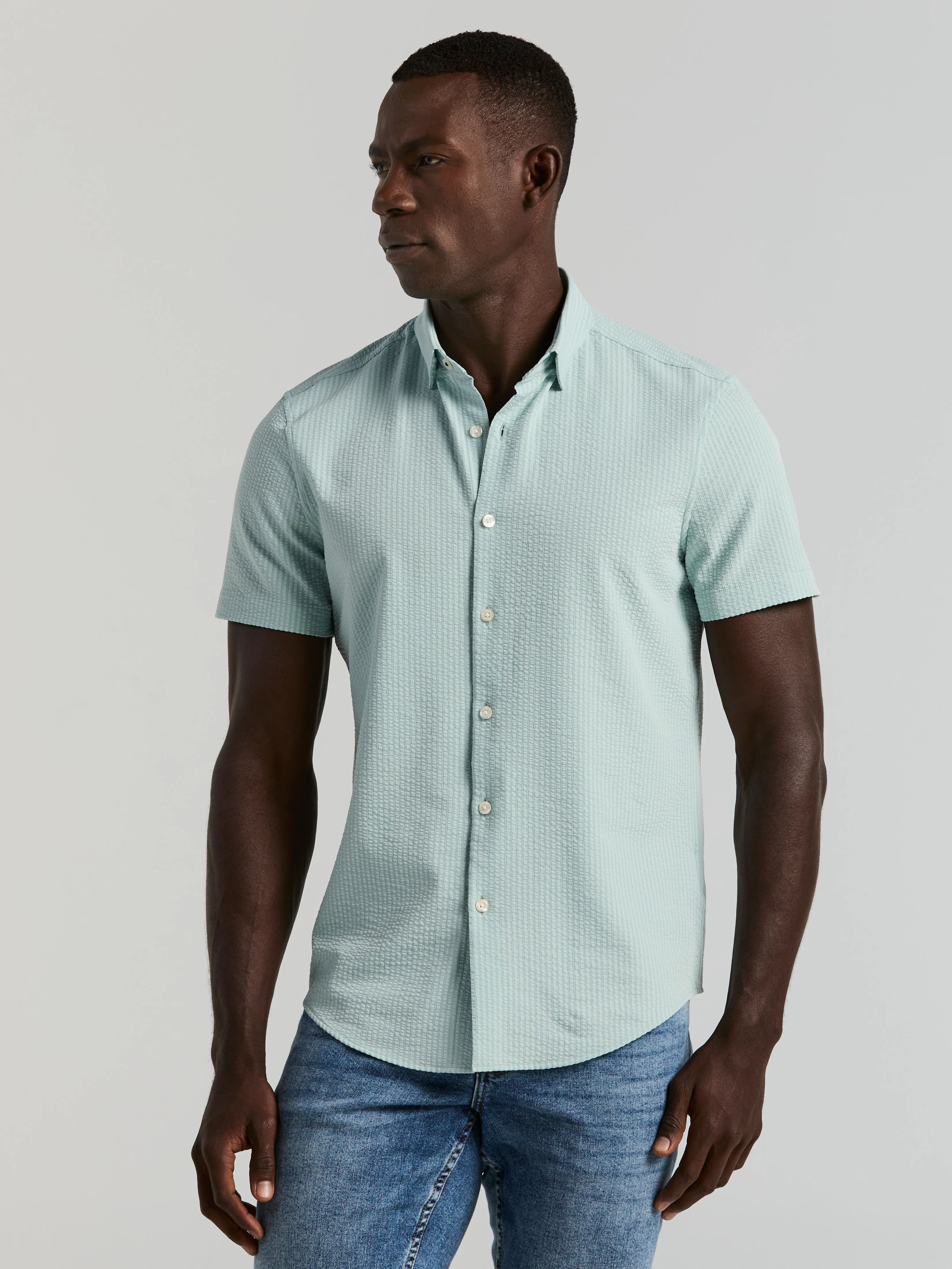 Slim Fit Stretch Seersucker Shirt - Image 11