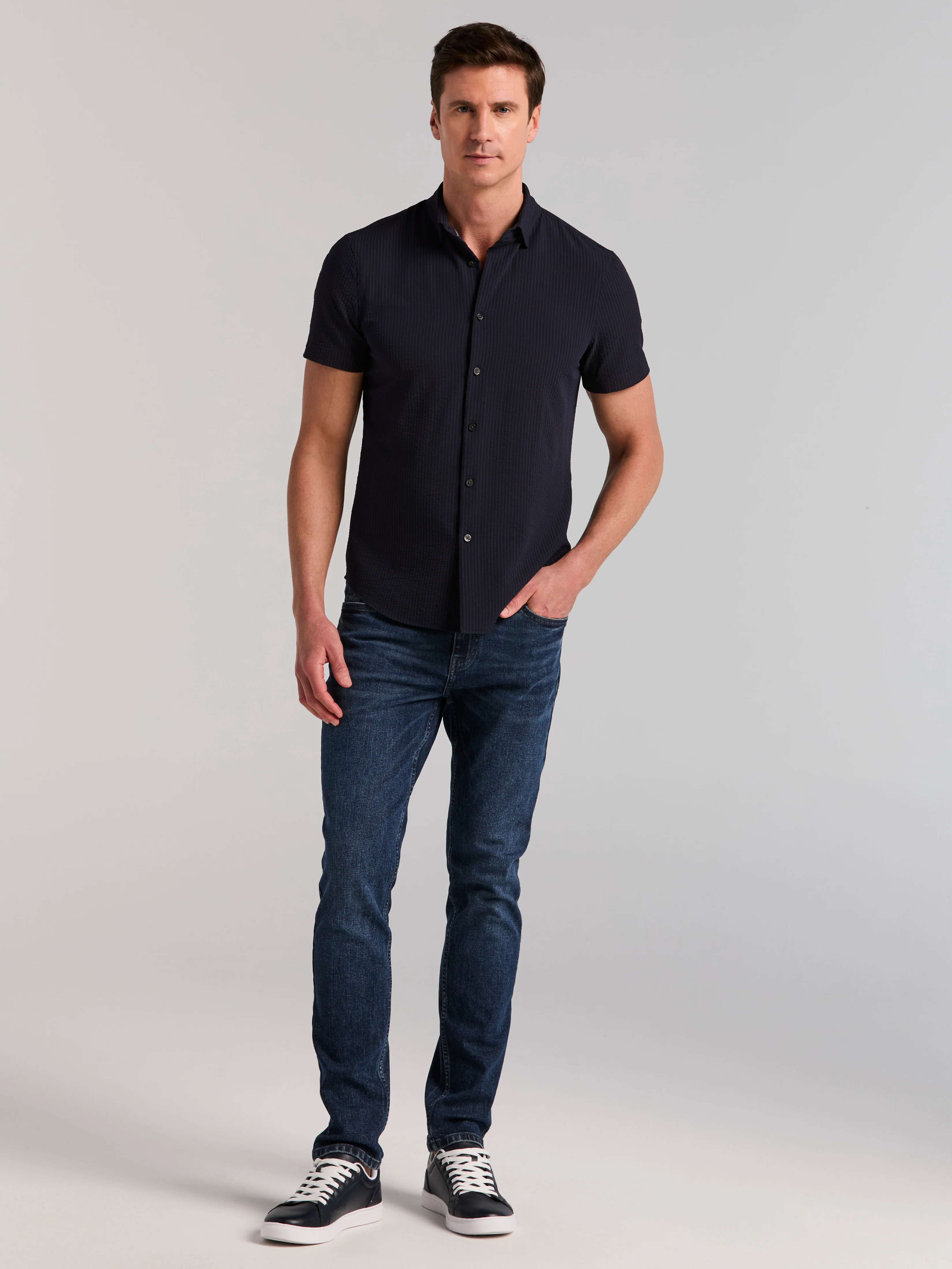 Slim Fit Stretch Seersucker Shirt - Image 25