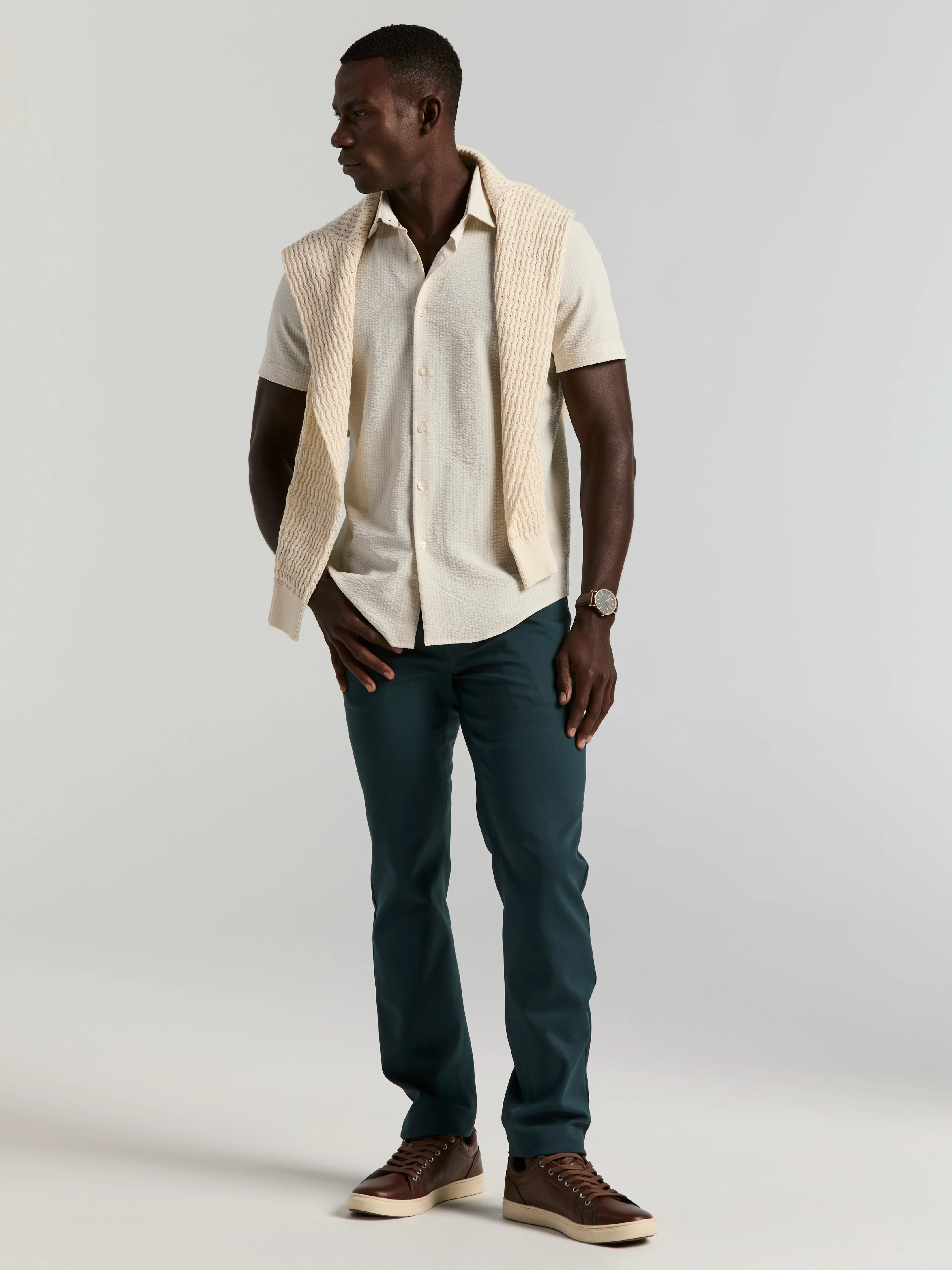 Slim Fit Stretch Seersucker Shirt - Image 41