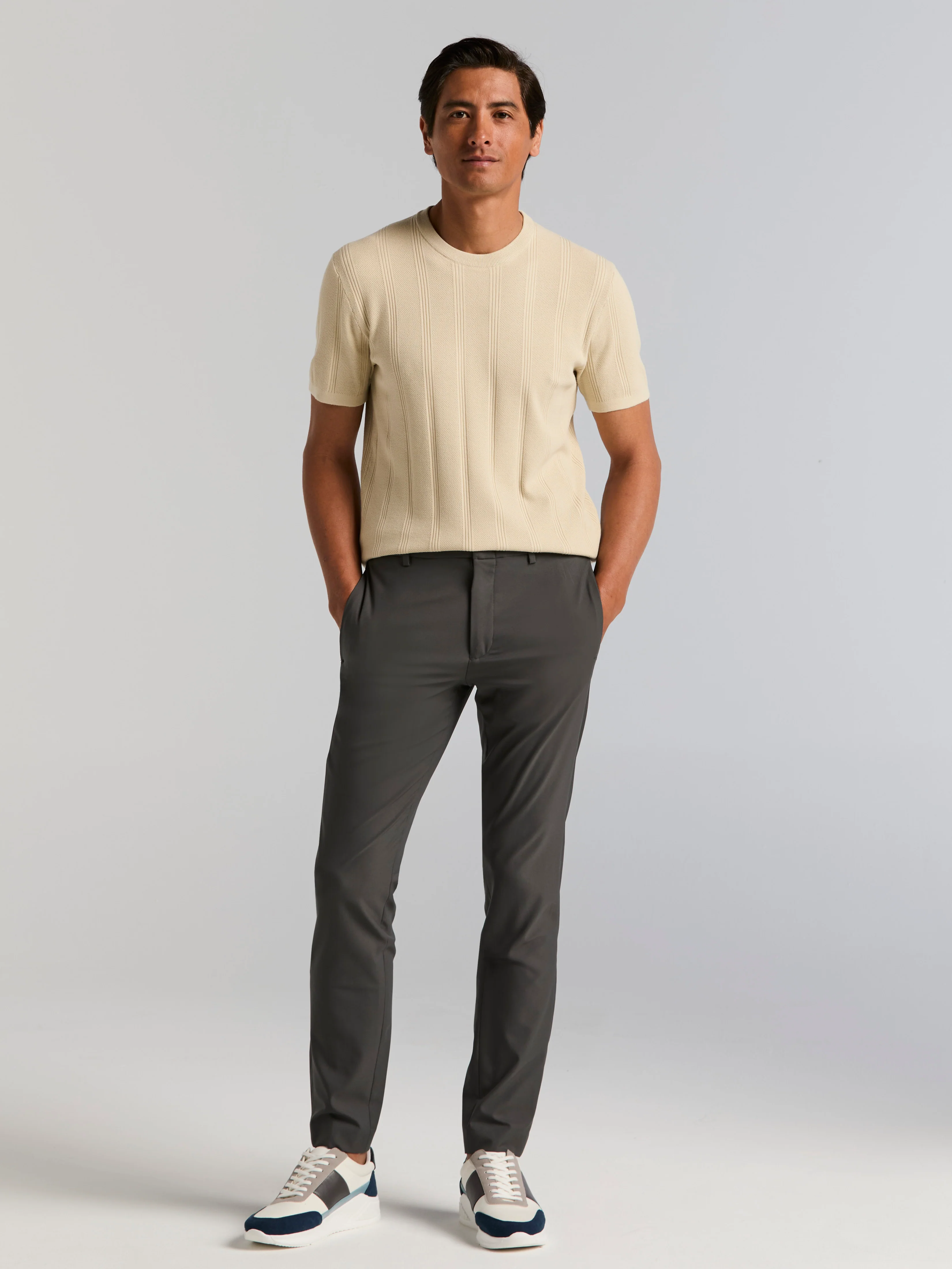 Tech Knit Mesh Striped Crew Neck Shirt - Image 5
