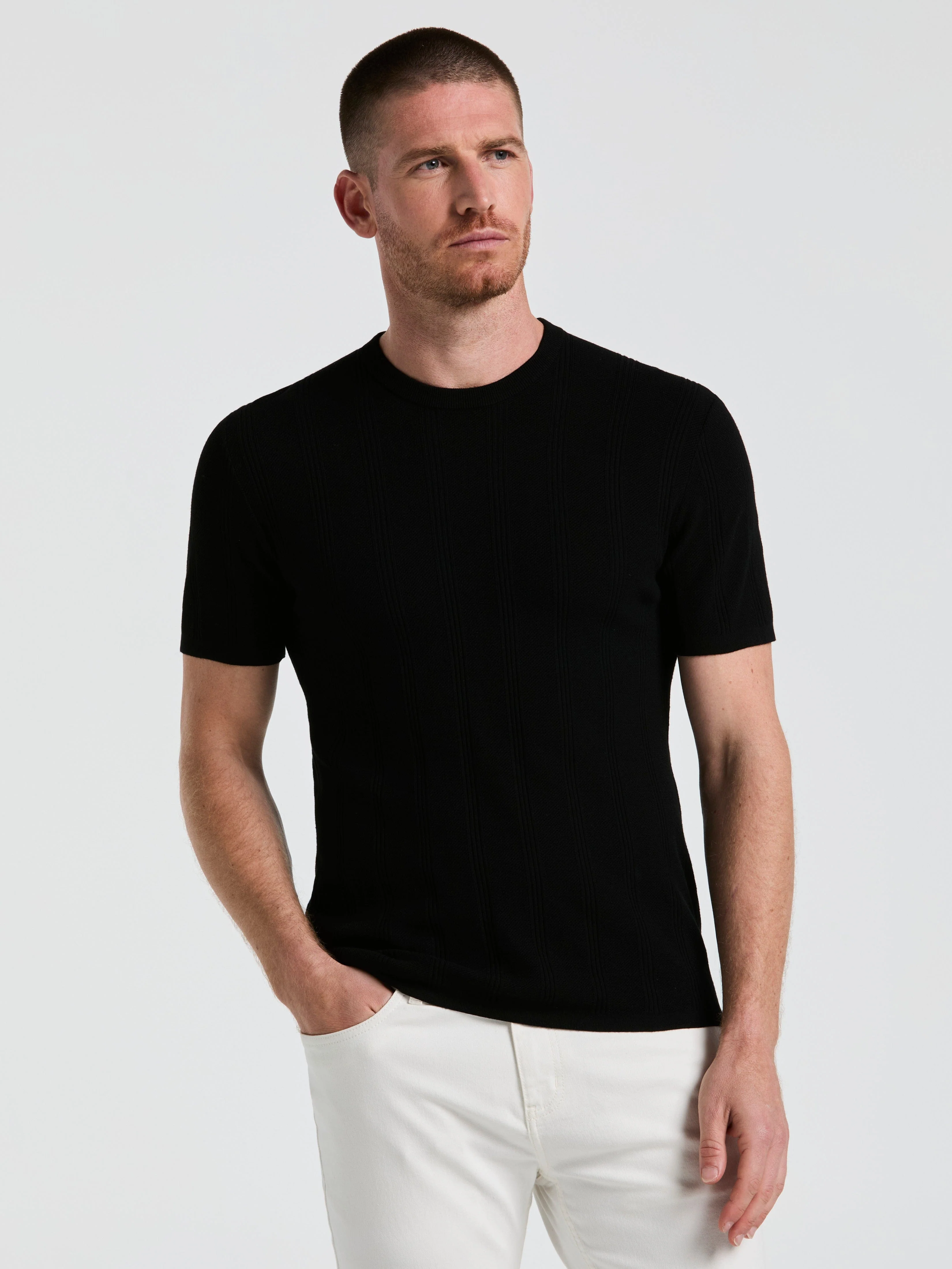 Tech Knit Mesh Striped Crew Neck Shirt - Image 6