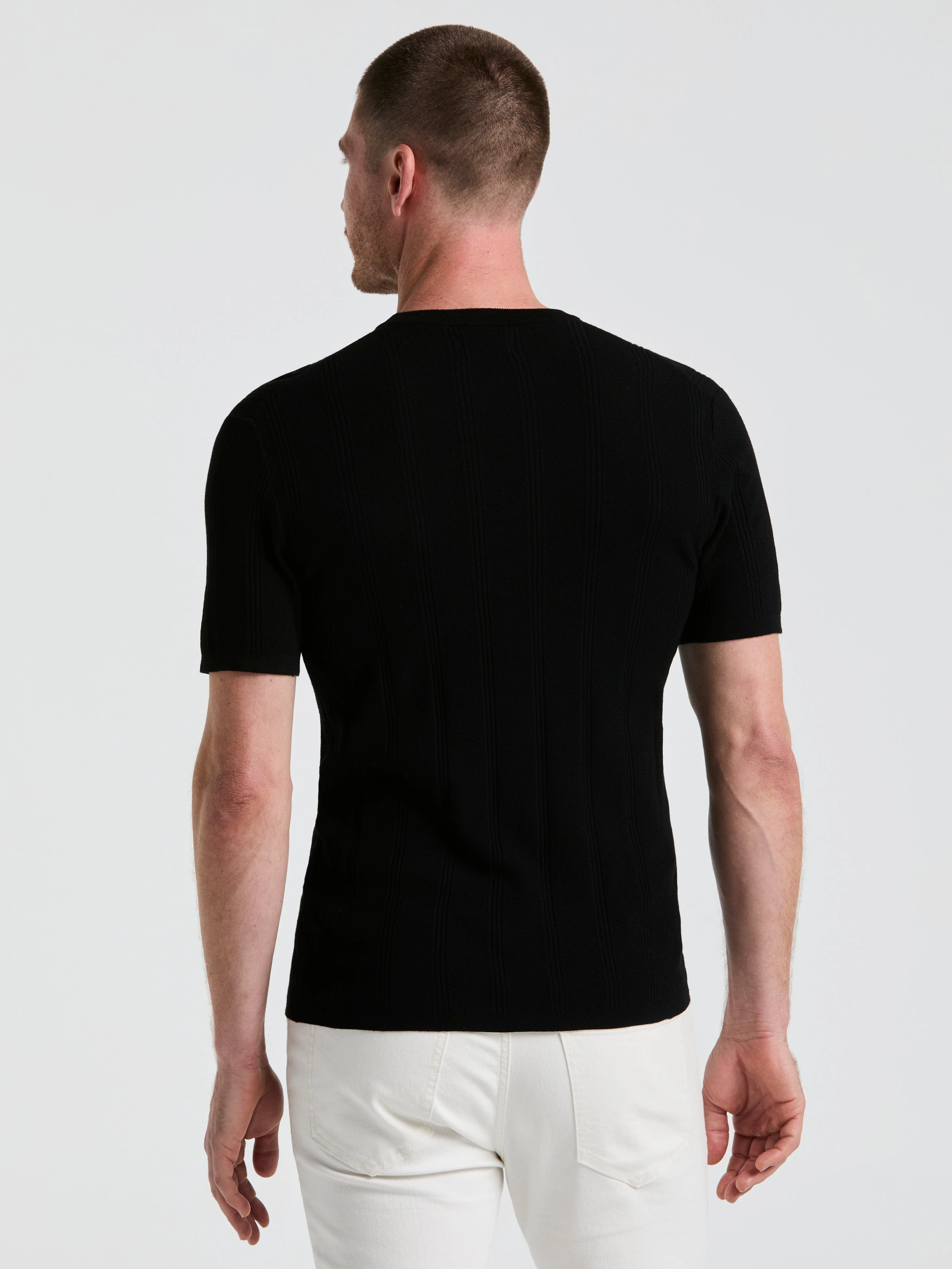 Tech Knit Mesh Striped Crew Neck Shirt - Image 9