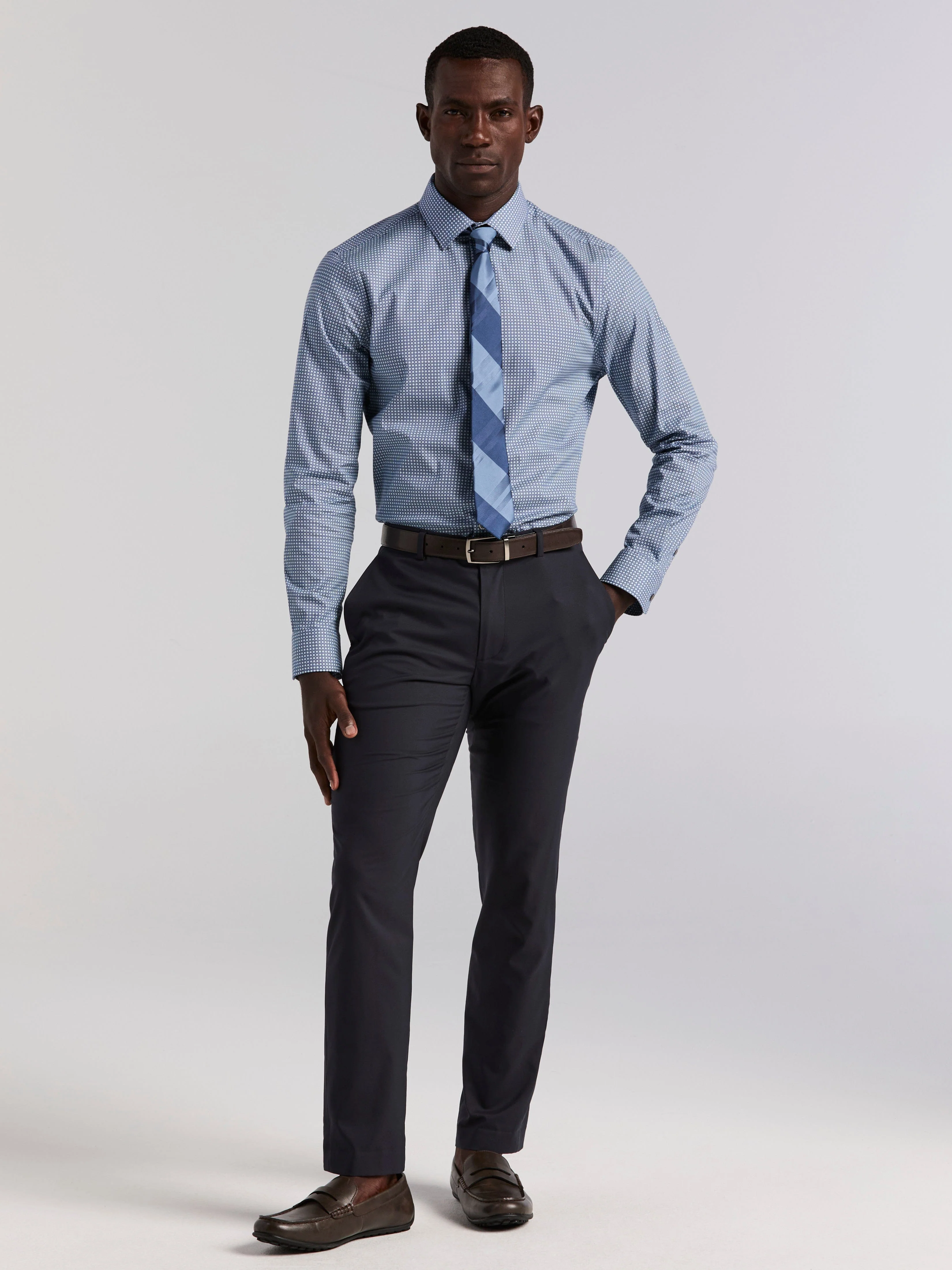 Slim Fit Cotton Stretch Tile Geo Print Dress Shirt - Image 5