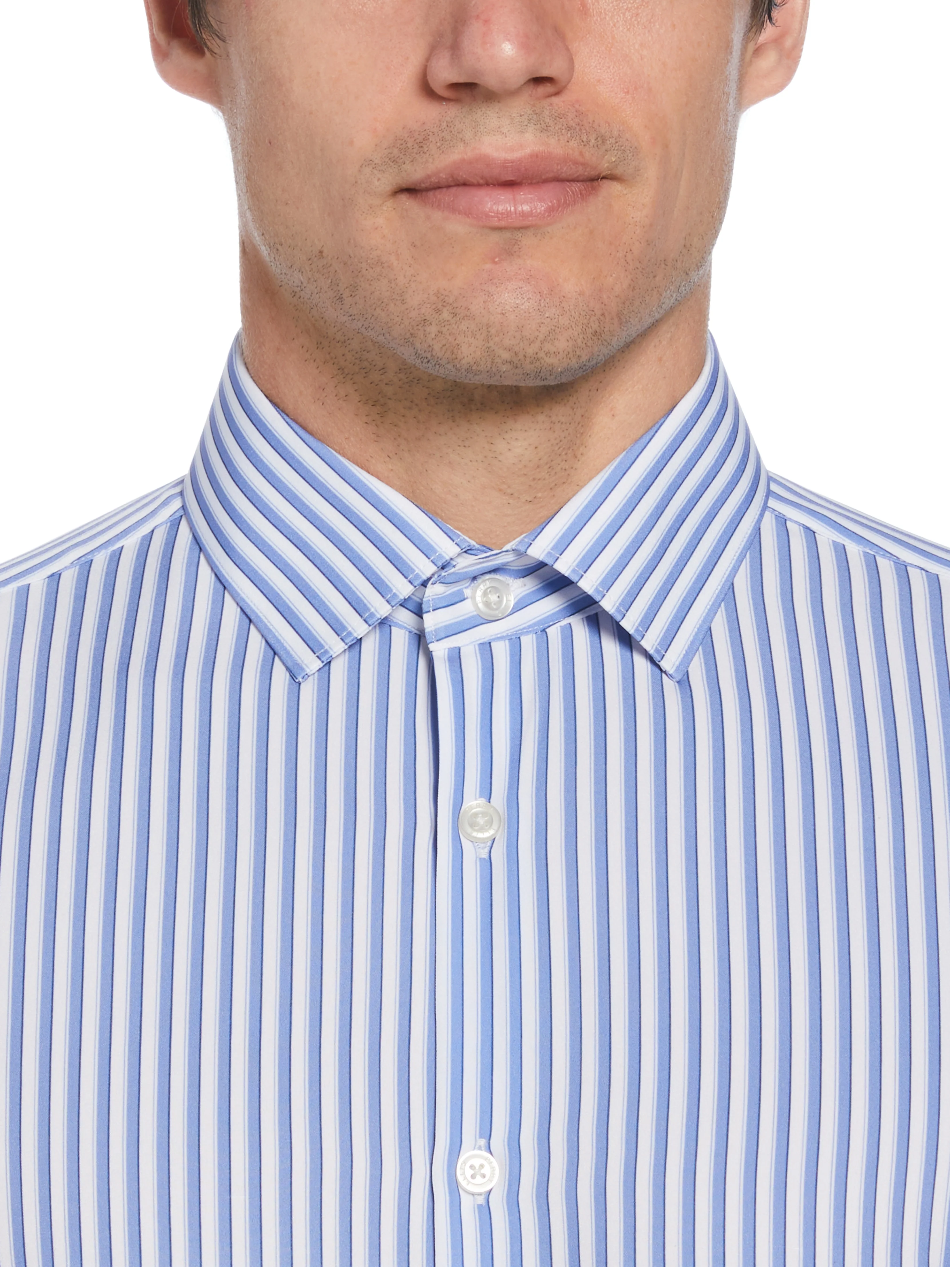 Slim Fit Total Stretch Striped Print Dress Shirt - Image 4