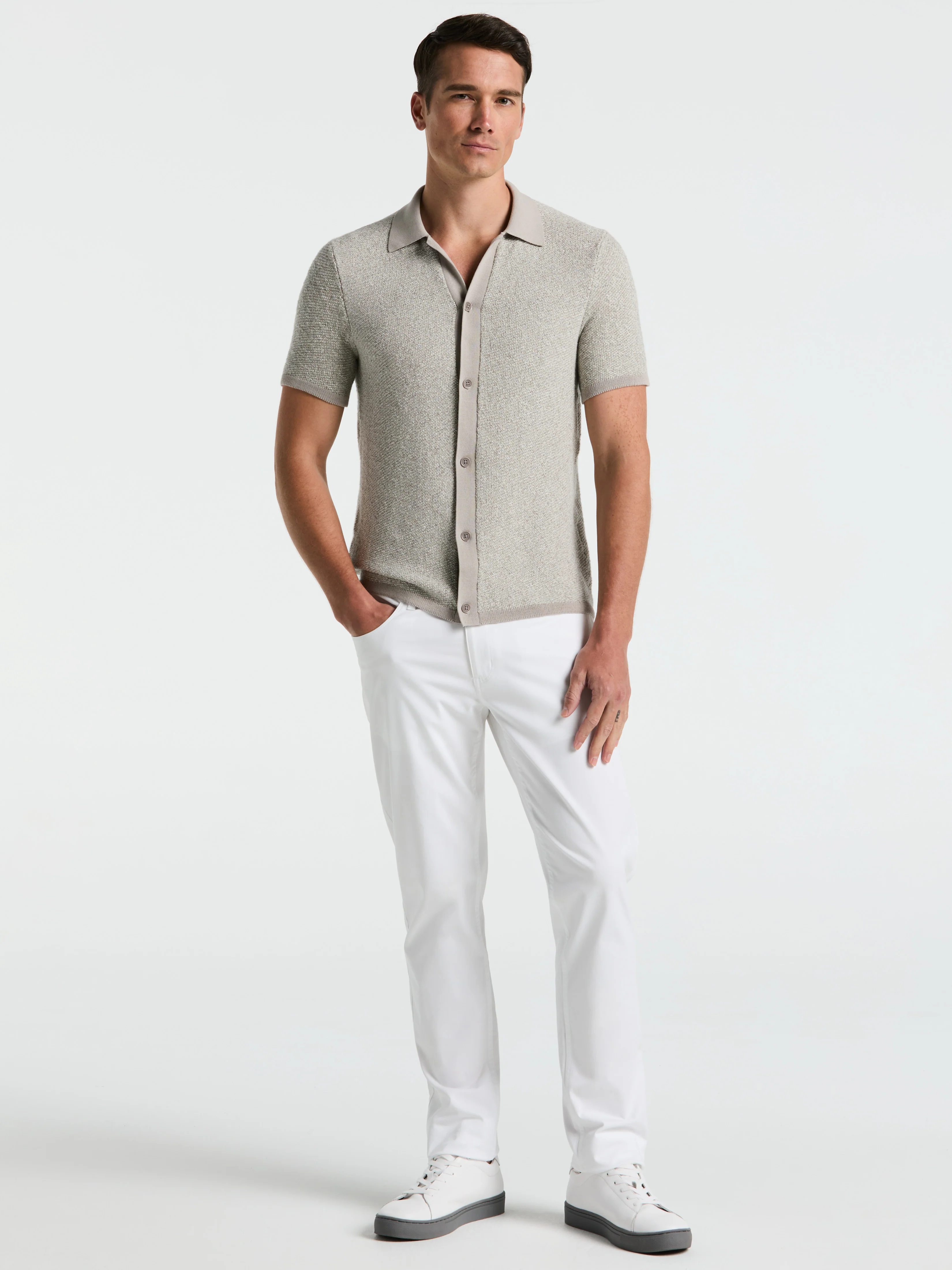Two Tone Button Front Polo Sweater - Image 5