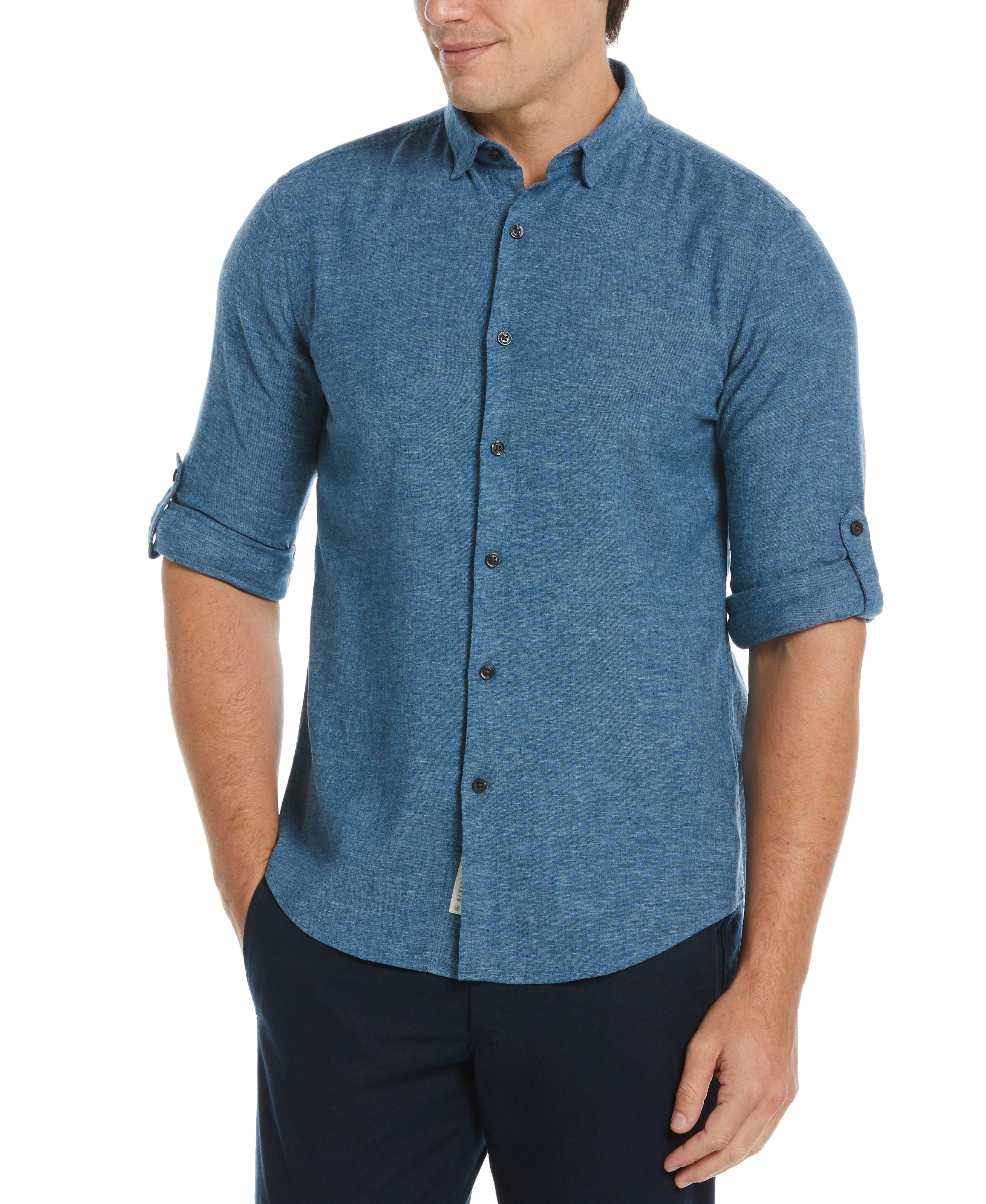 Untucked Slim Fit Linen Blend Rolled Sleeve Shirt