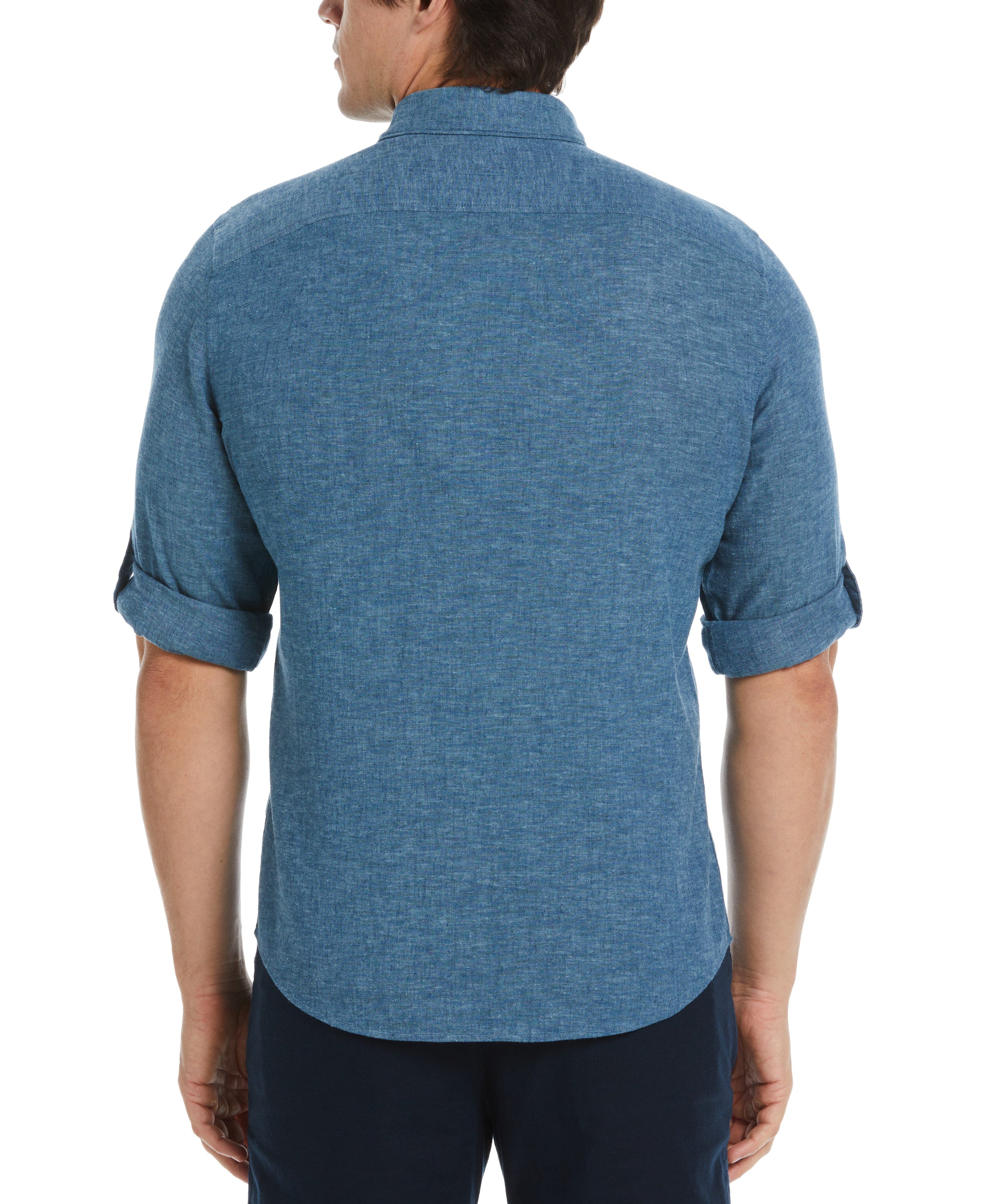 Untucked Slim Fit Linen Blend Rolled Sleeve Shirt - Image 2