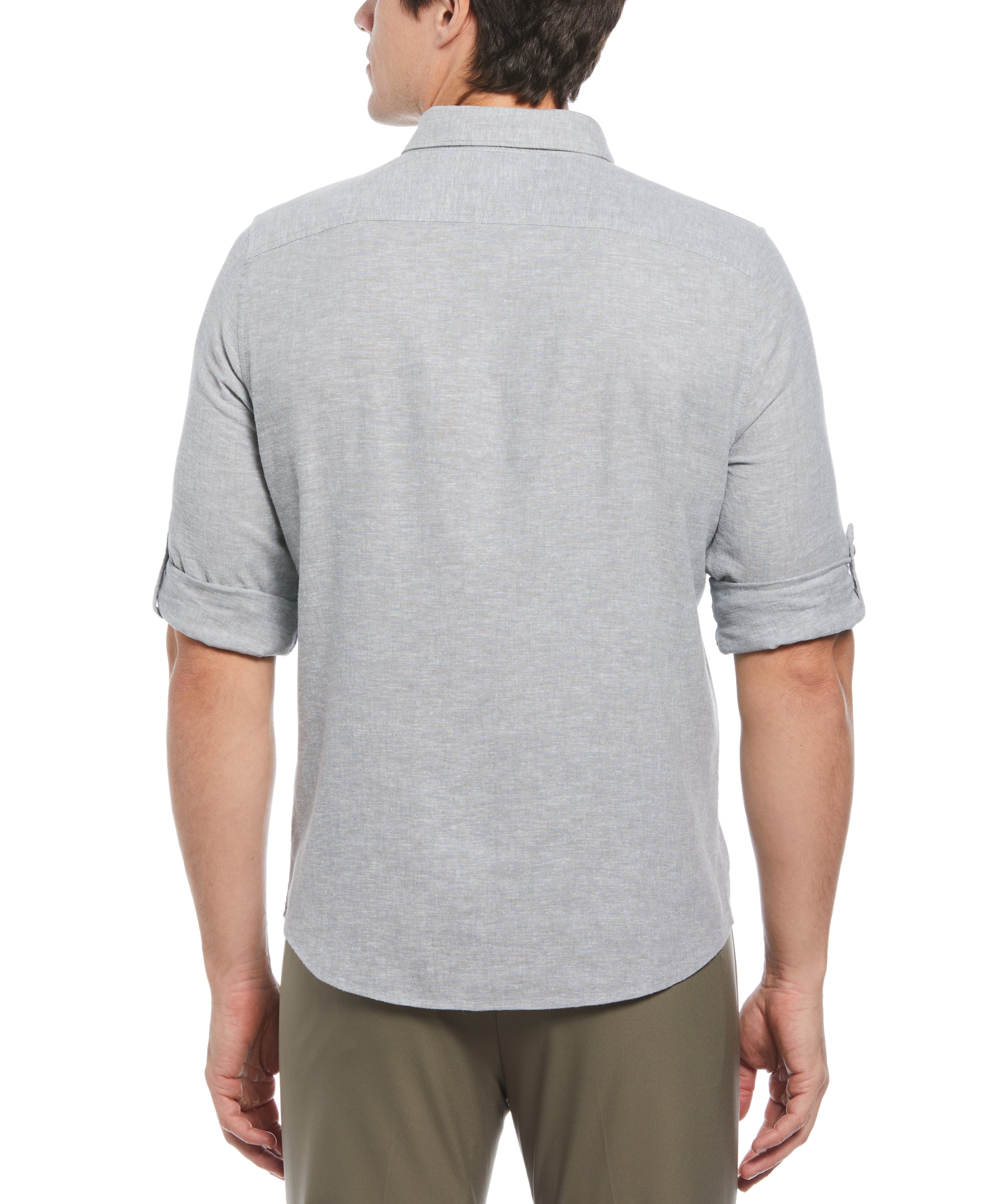 Untucked Slim Fit Linen Blend Rolled Sleeve Shirt - Gray - Image 2