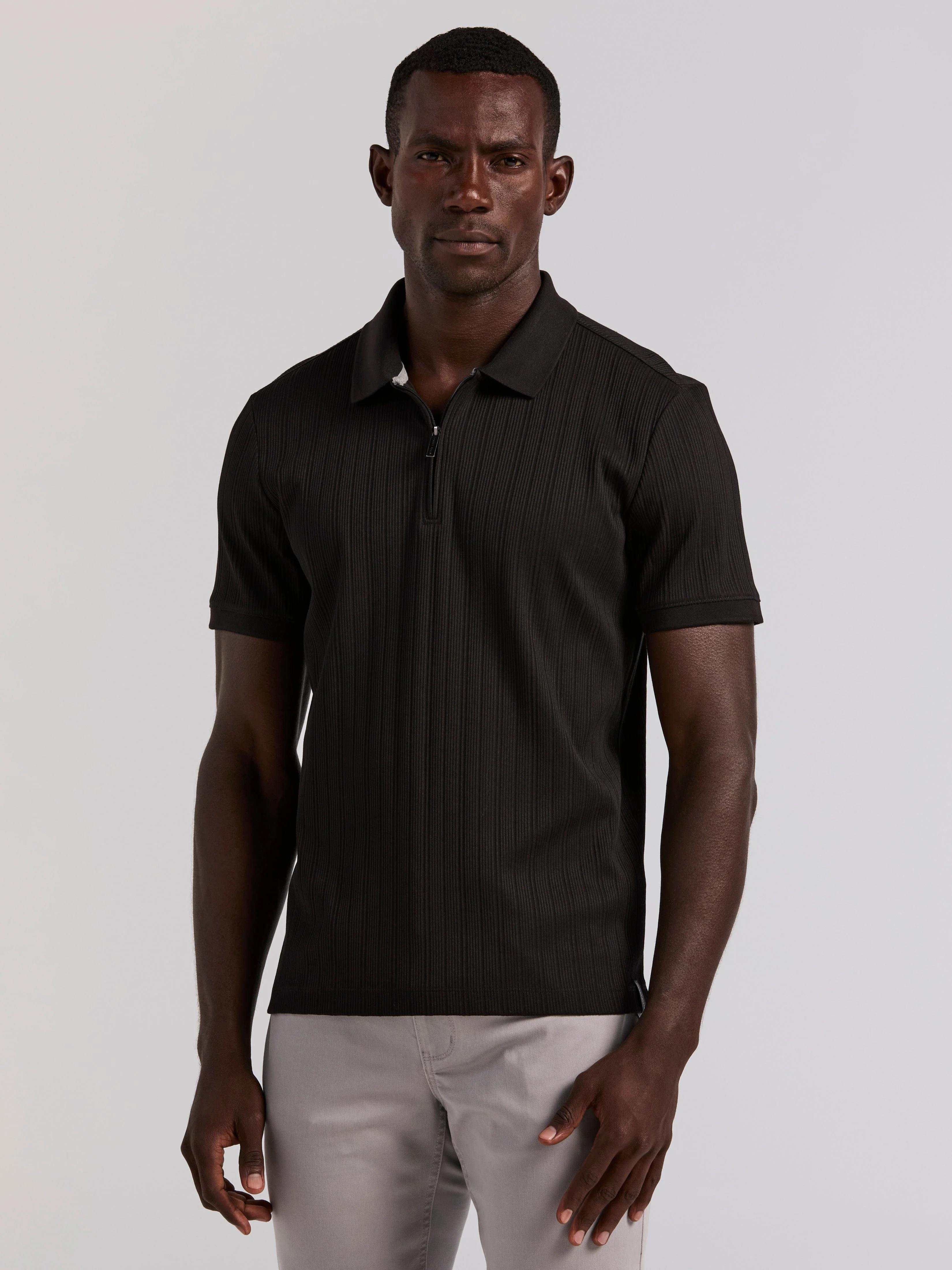 Variegated Vertical Ribbed Zip Polo
